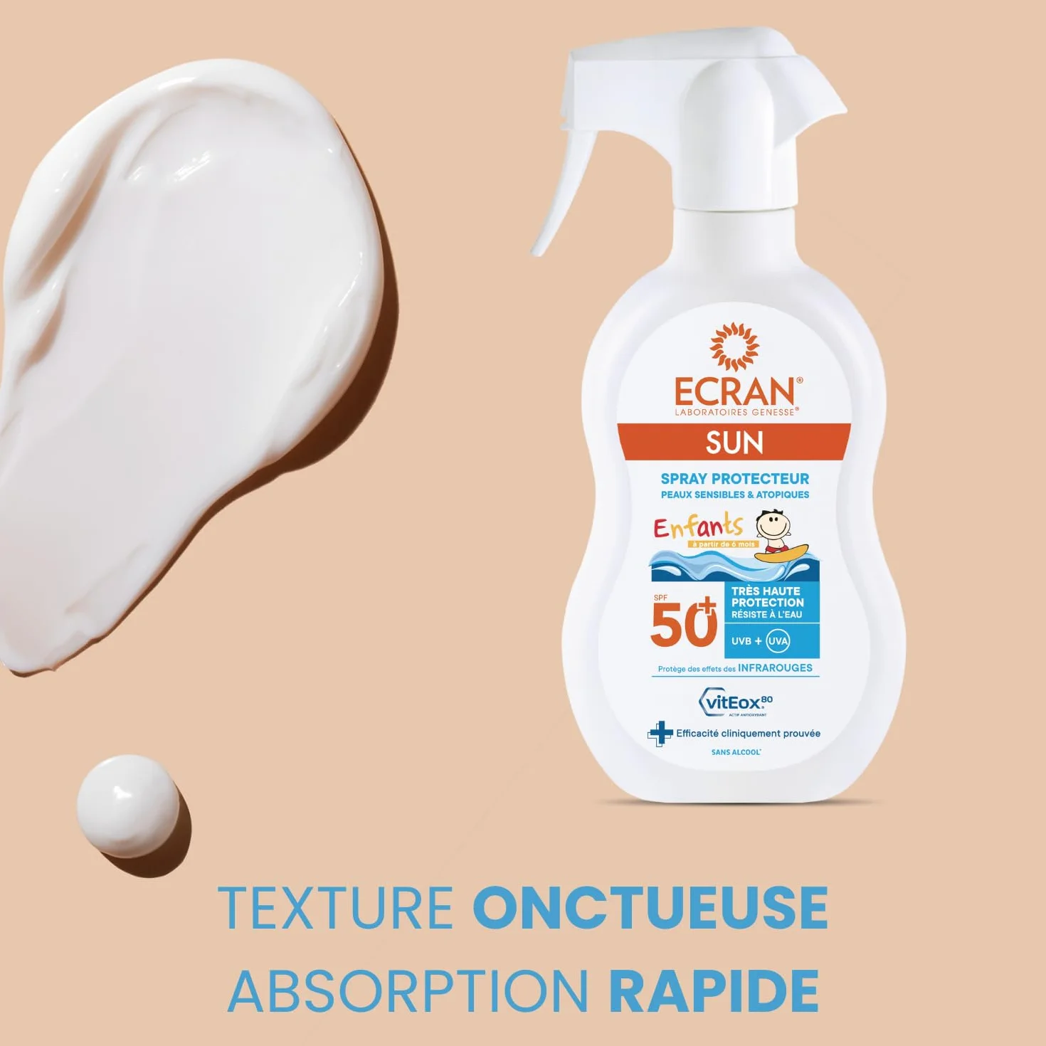 ECRAN® Protection Solaire SPF 50+ Enfant Haute Protection UVA UVB Lumière Bleue Résistant à l'eau