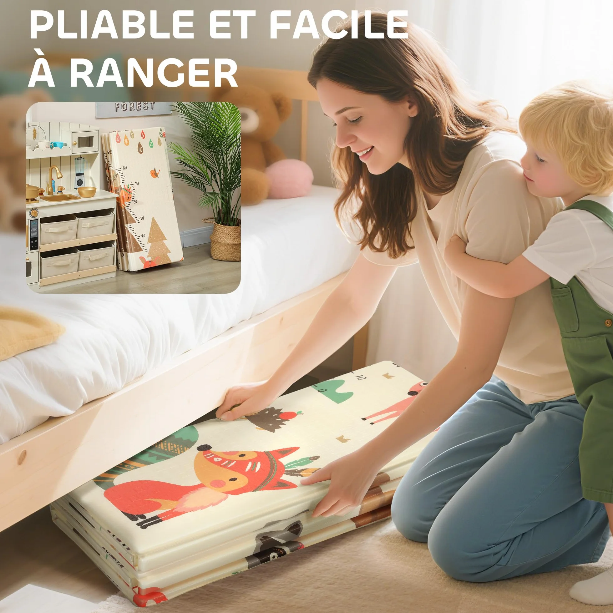 AIYAPLAY Tapis de jeu bébé pliable réversible 196 x 176 x 1,5 cm mousse épais antidérapant imperméable motif animaux