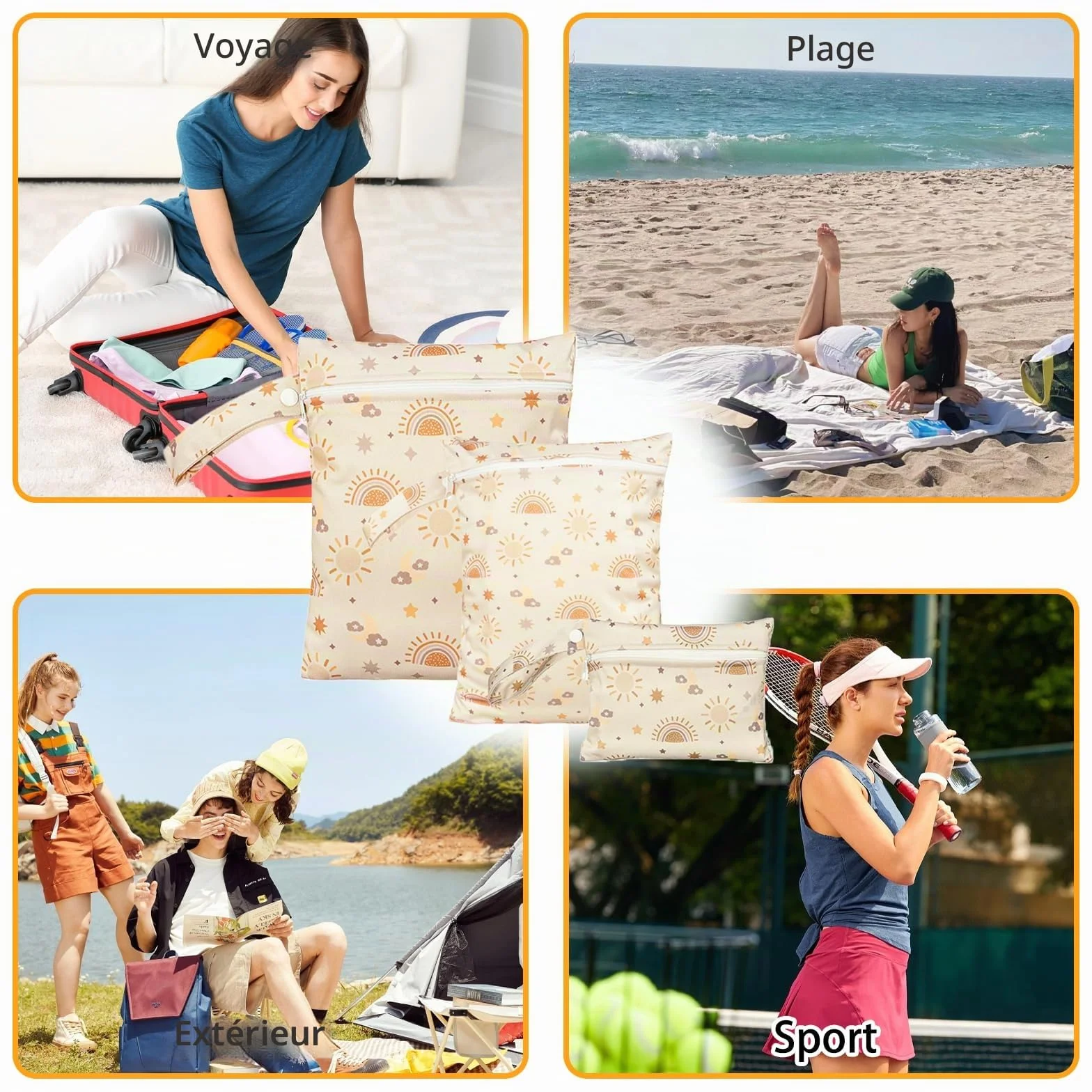 Sacs à couches imperméables réutilisables pour bébé Lot de 3 Beige Taille unique