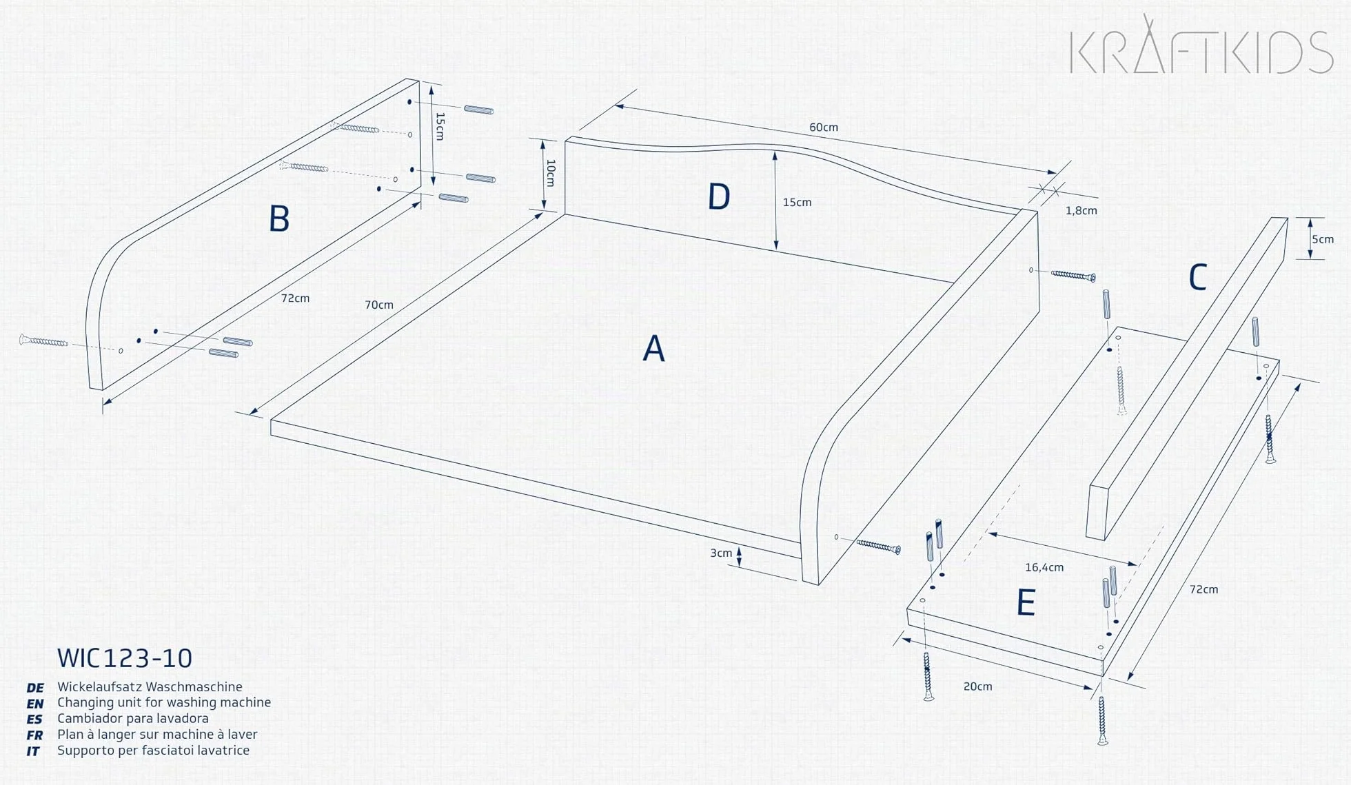 KraftKids Table à langer Blanc Compatible avec toutes les machines à laver
