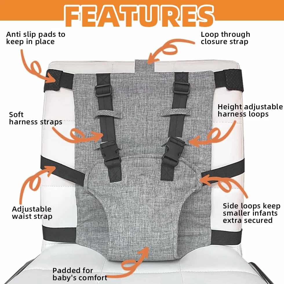 Harnais Chaise Haute Bébé, Ceinture de Sécurité Bébé Repas, Portable Voyage Lavable, Siège 6 Mois à 3 Ans