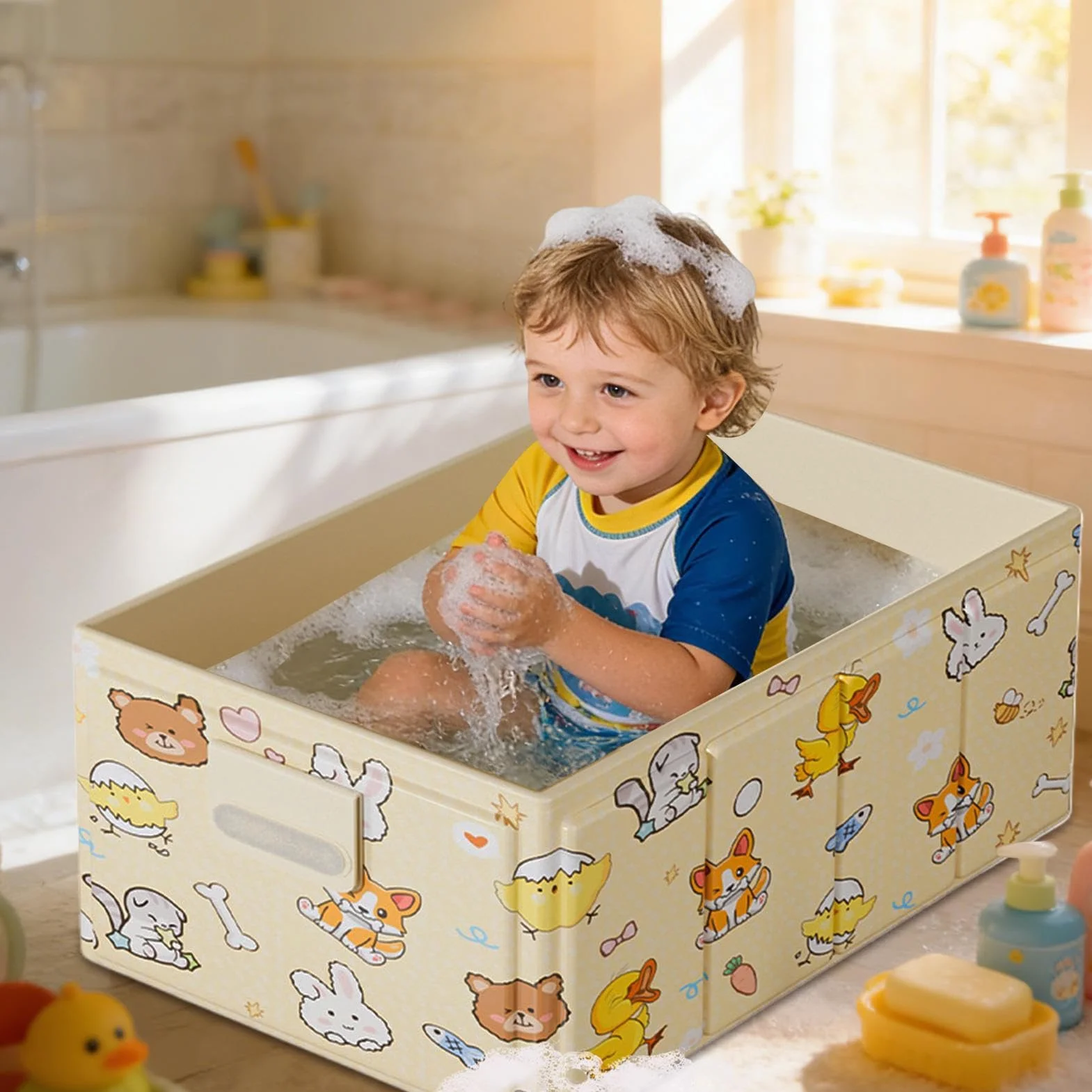Baignoire Pliable Bébé 0-4 Ans 84x43x34cm Bassin Douche Portable avec Bouchon Vidange