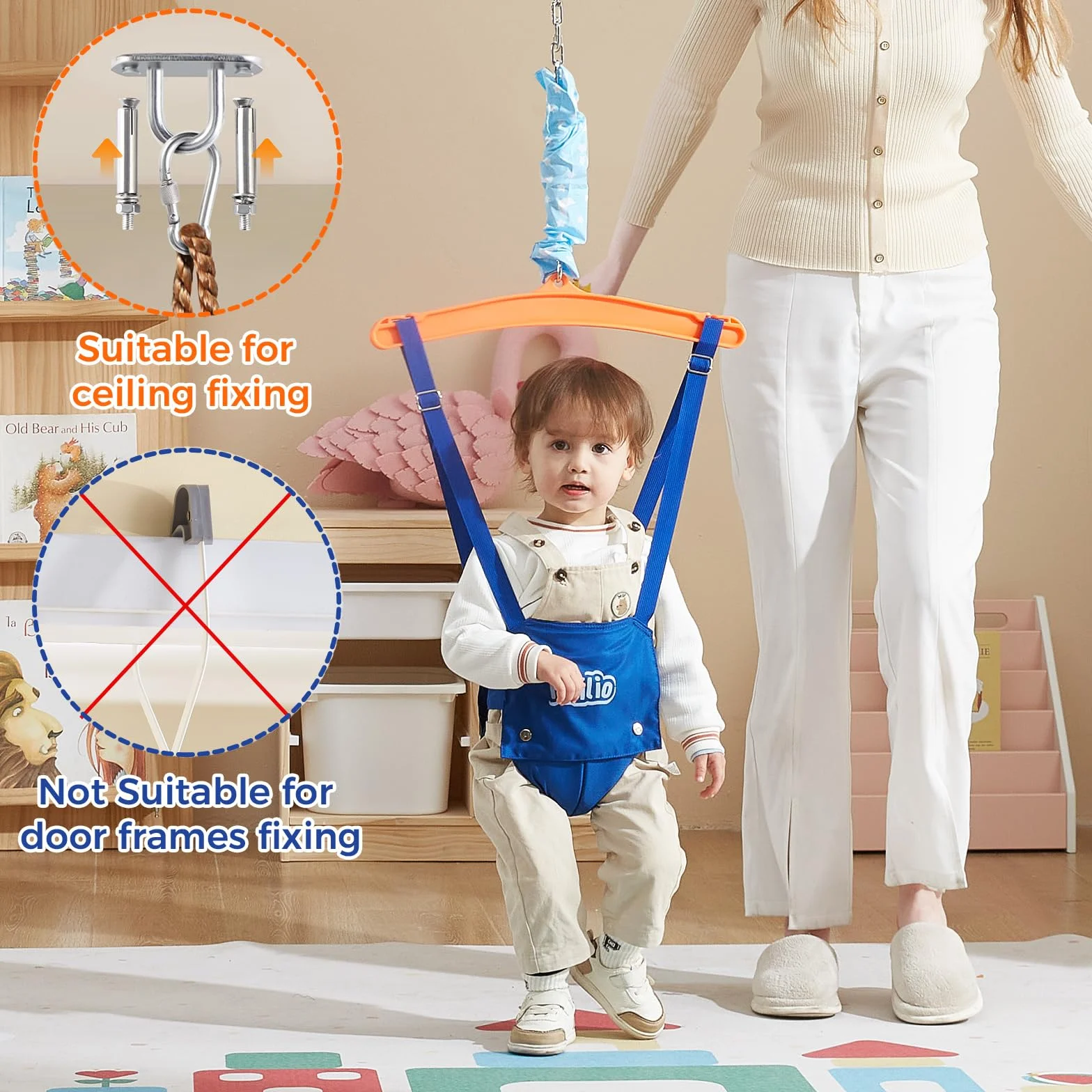FUNLIO Baby Jumper with Ceiling Hook for 6-24 Months, Indoor/Outdoor Door Jumper, Adjustable Chain