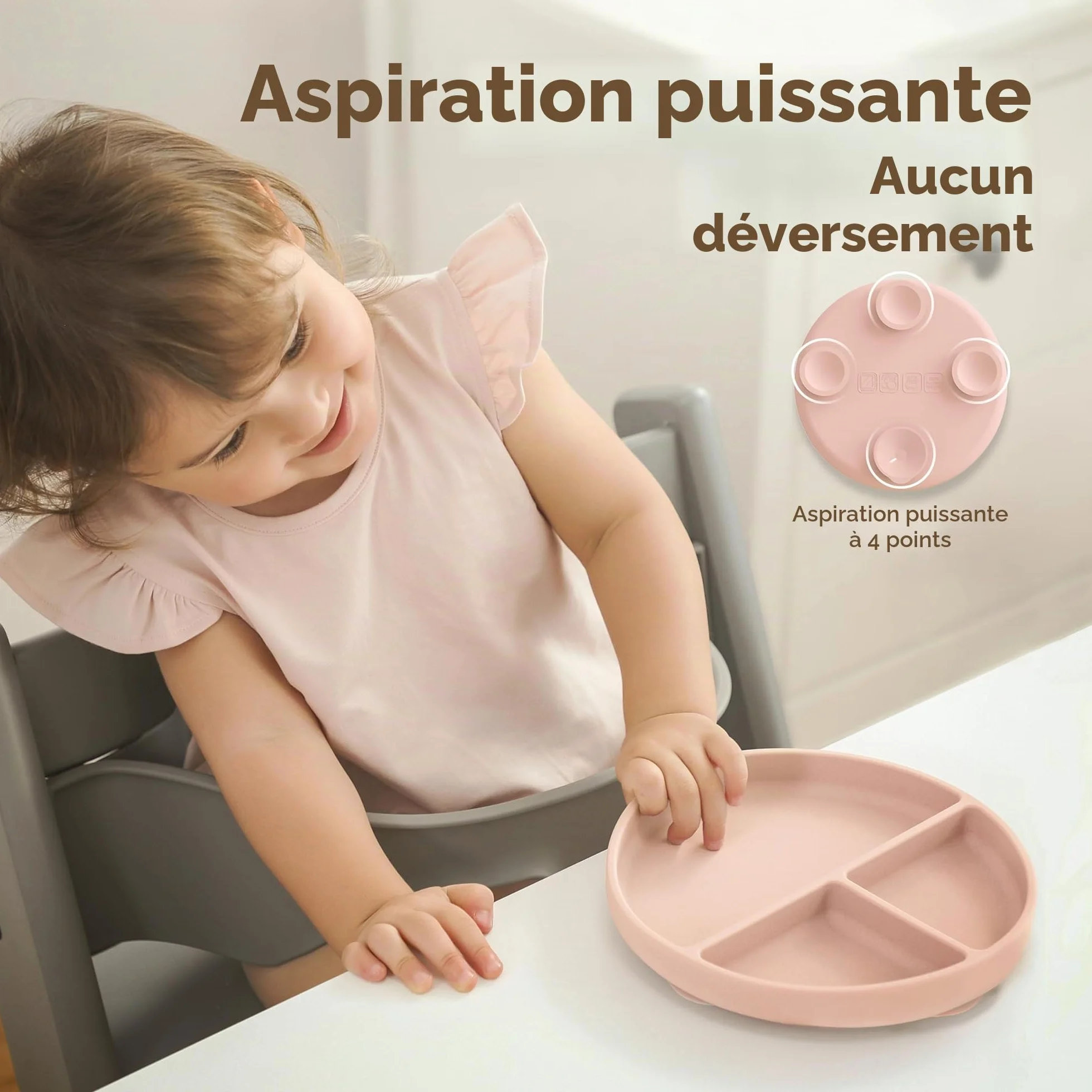 Moonkie Assiette Bébé Silicone avec Ventouse Lot de 2 Couvercle Antidérapante Menthe Bleu clair