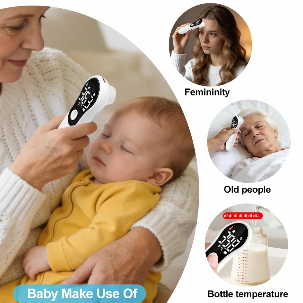 Thermomètre Frontal Sans Contact Infrarouge Numérique pour Bébé Adultes avec Écran LCD Alerte Fièvre