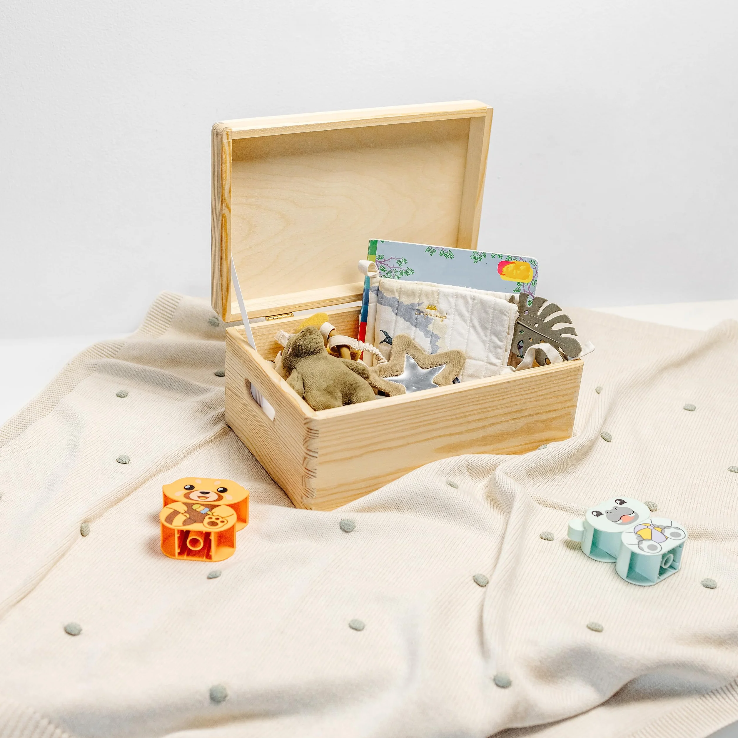 Boîte à Souvenirs Bébé Personnalisé Renard 30 x 20 x 14 cm Bois Couvercle Cadeau Naissance Fille Garçon