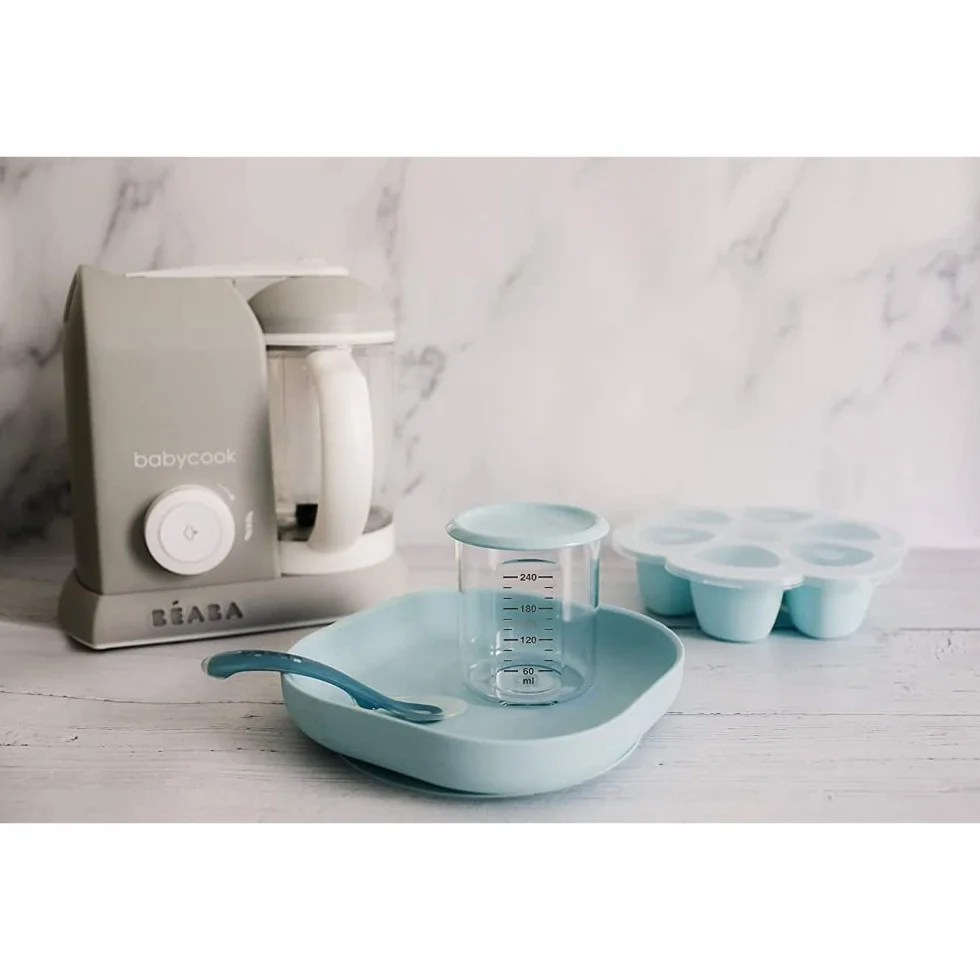 Assiette Ventouse BÉABA 100% Silicone, Bleu, Compatible Micro-onde
