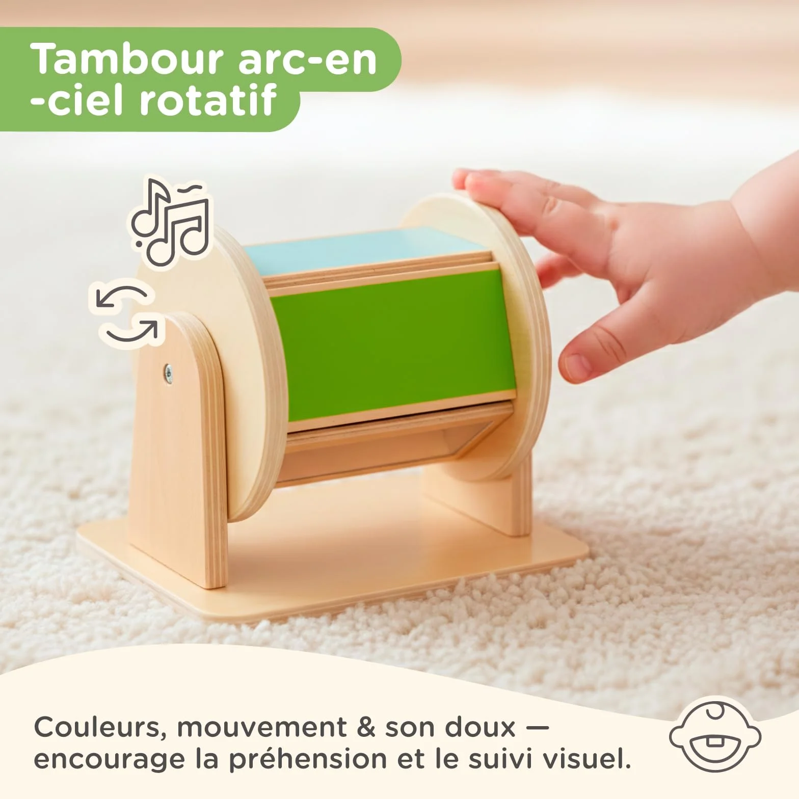 Nene Toys Jouet Montessori Bébé 0–6 Mois – Coffret Sensoriel 7-en-1 en Bois avec Livre Noir & Blanc, Boîte à Mouchoirs, Tambour Rotatif, Balles, Anneau de Dentition & Hochet – Cadeau Naissance
