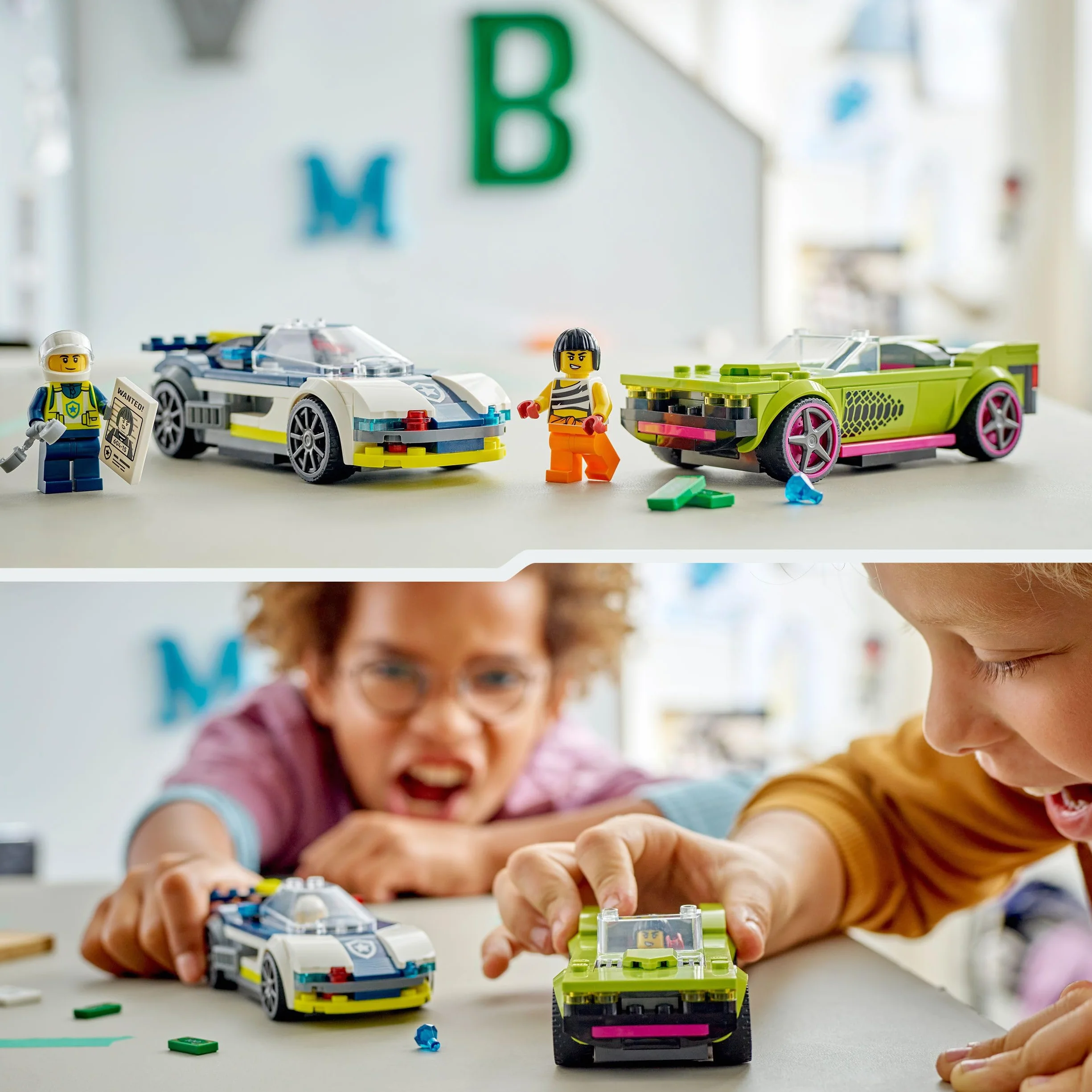 LEGO City La Course-Poursuite Entre la Voiture de Police et la Super Voiture, Jouet Imaginatif et de Rôles, Minifigurines d'Agent et Voleuse, Cadeau pour Garçons et Filles Dès 6 Ans 60415