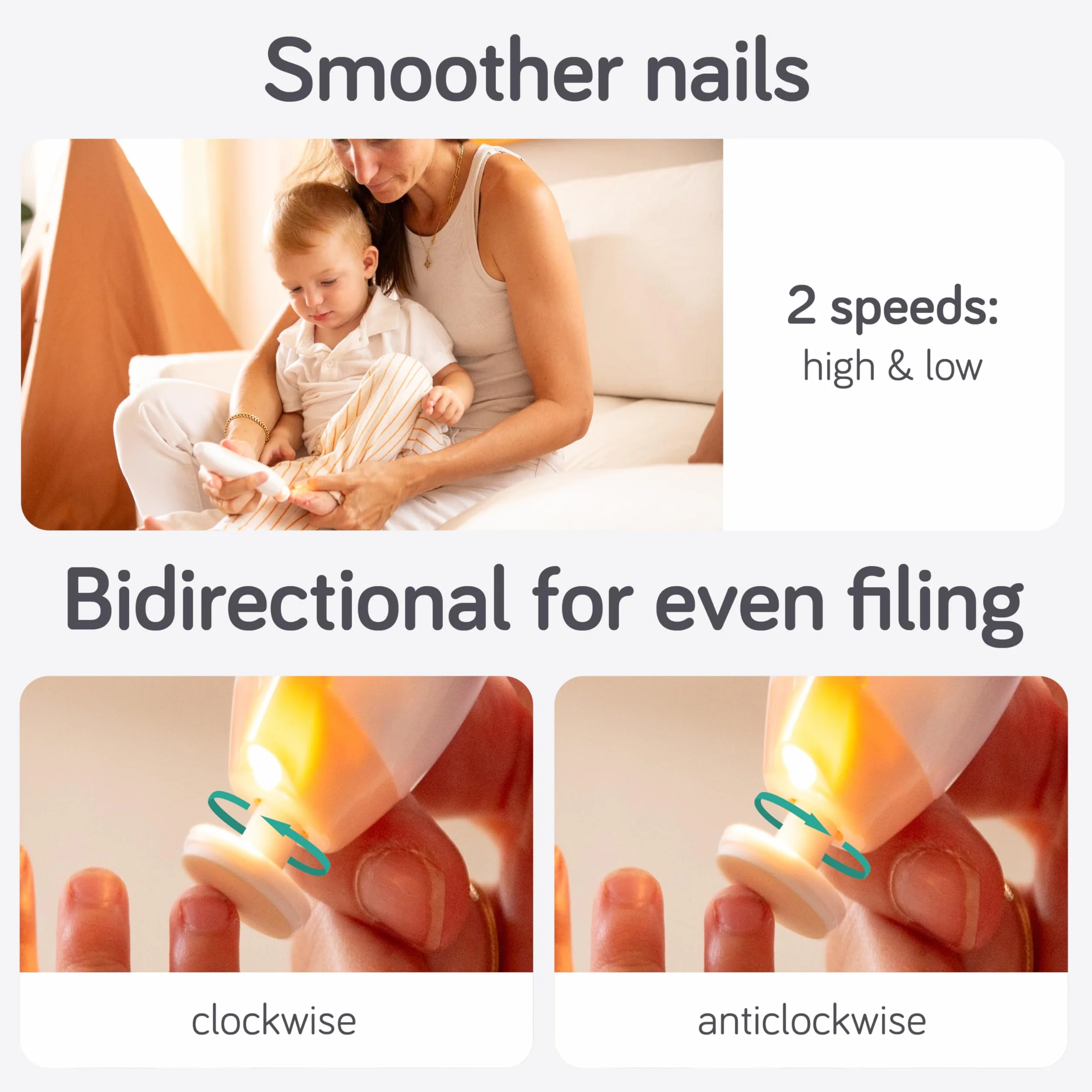 Cherish Baby Care Lime à Ongle Électrique Bébé LED avec Arrêt de Sécurité Automatique, 2 Vitesses, 6 Limes et Étui de Voyage