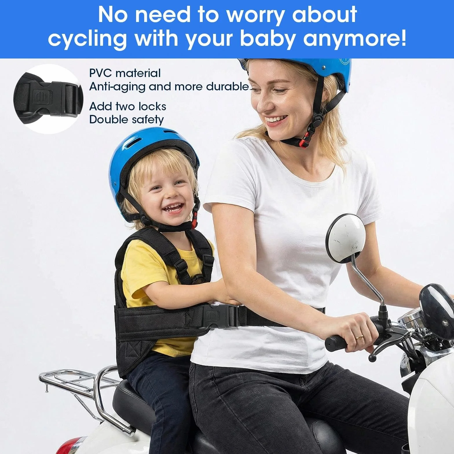 Harnais de Sécurité Moto Enfant Réglable avec Sac et Bandes Réfléchissantes, Ceinture Protection 2-15 Ans