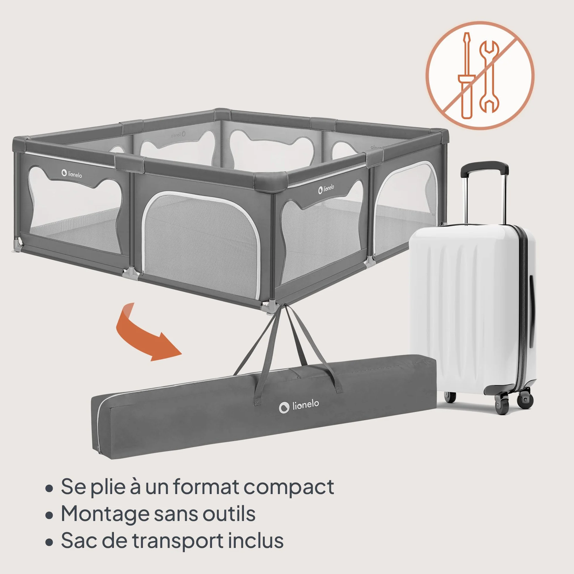 LIONELO WILLOW XL Parc Bébé Pliable 187x207x68 cm 0-48 mois Gris