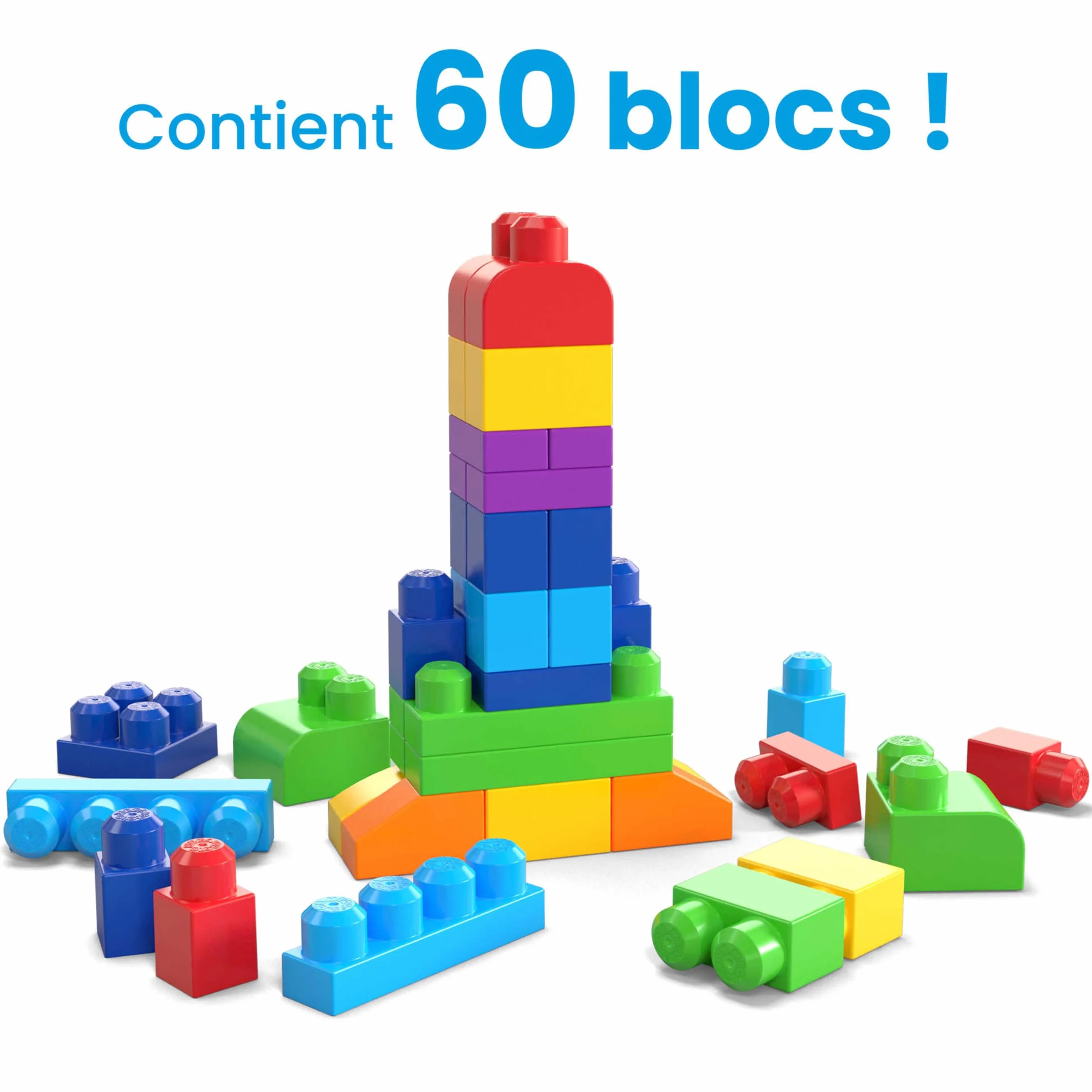 MEGA Bloks Grand Sac De Construction Bleu 60 Blocs Empilables Jouet Enfant 1+ Ans DCH55