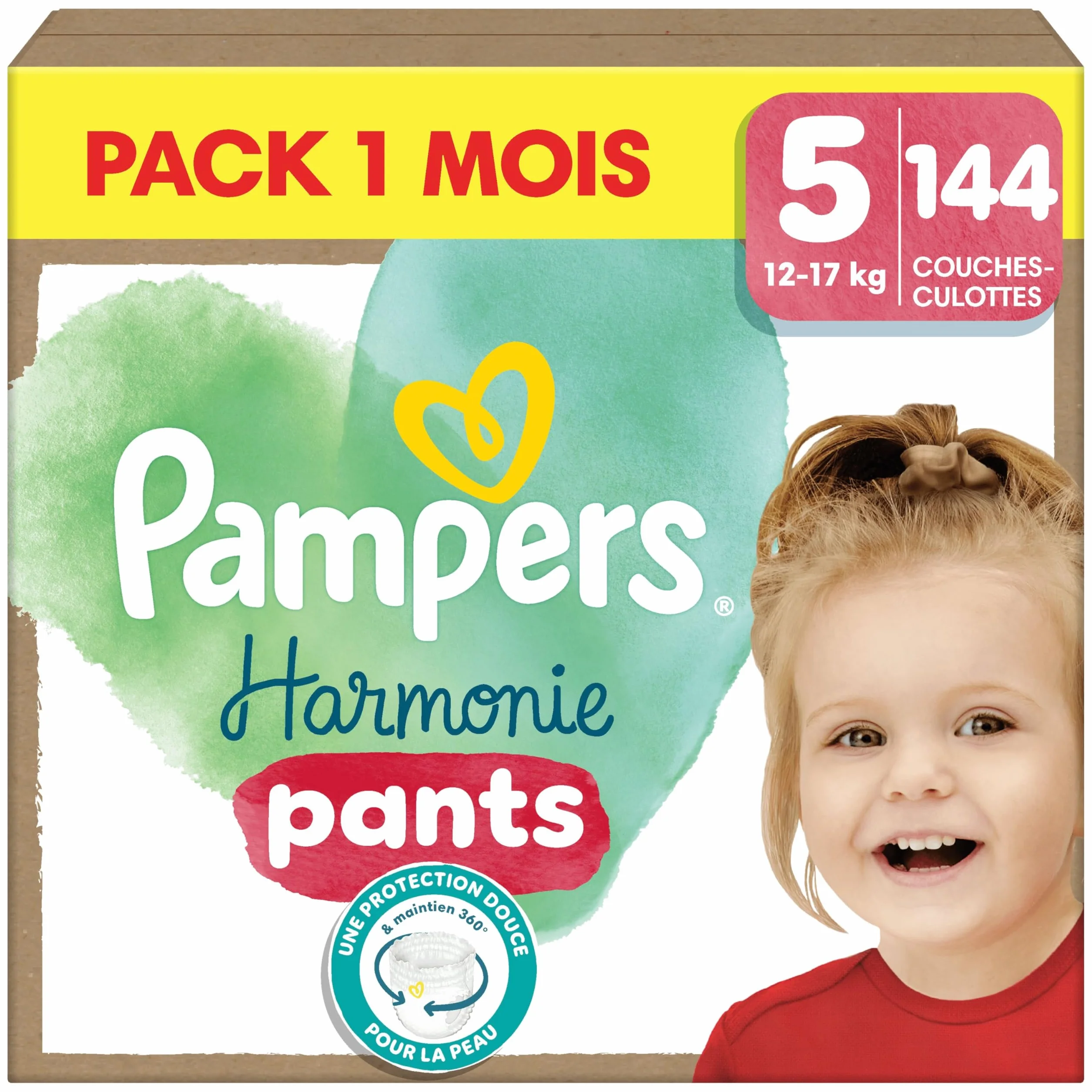 Pampers Harmonie Pants Taille 5 144 Couches-Culottes 12-17kg Protection Douce 360° Pack 1 Mois