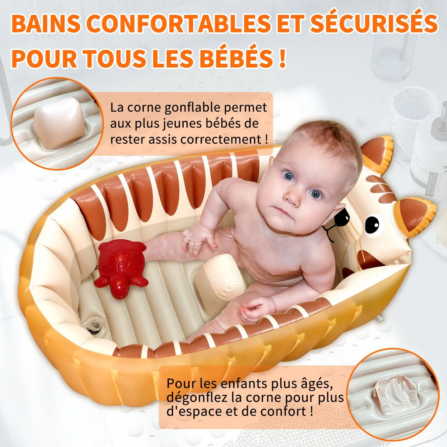 Baignoire Bebe Gonflable Pliable, Bassin de Douche pour Bébé, Mini Piscine Gonflable Orange