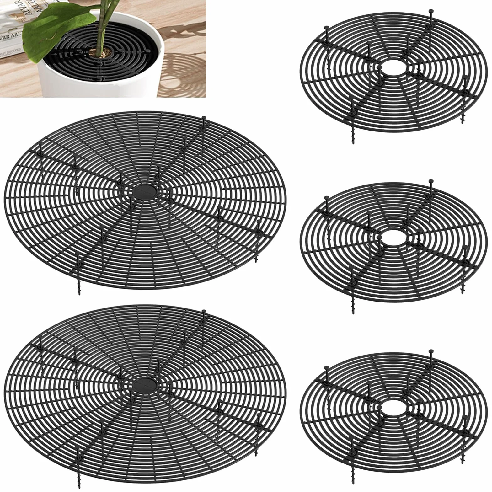 Lot de 5 Grille pour Pot de Fleurs - 30cm + 52cm - Couvercle de Protection des Plantes - Anti-Chat et Sécurité Enfant - Noir