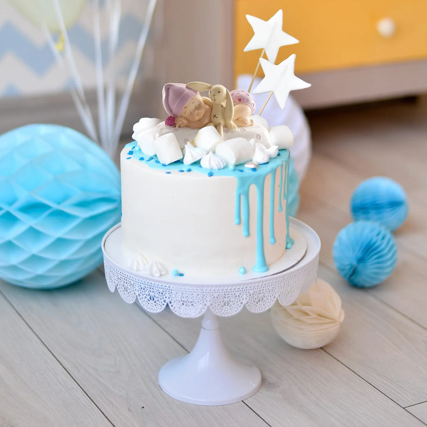 Décoration Baptême Fille Figurine Résine Bébé Peluche 10 cm Cake Topper Contact Alimentaire