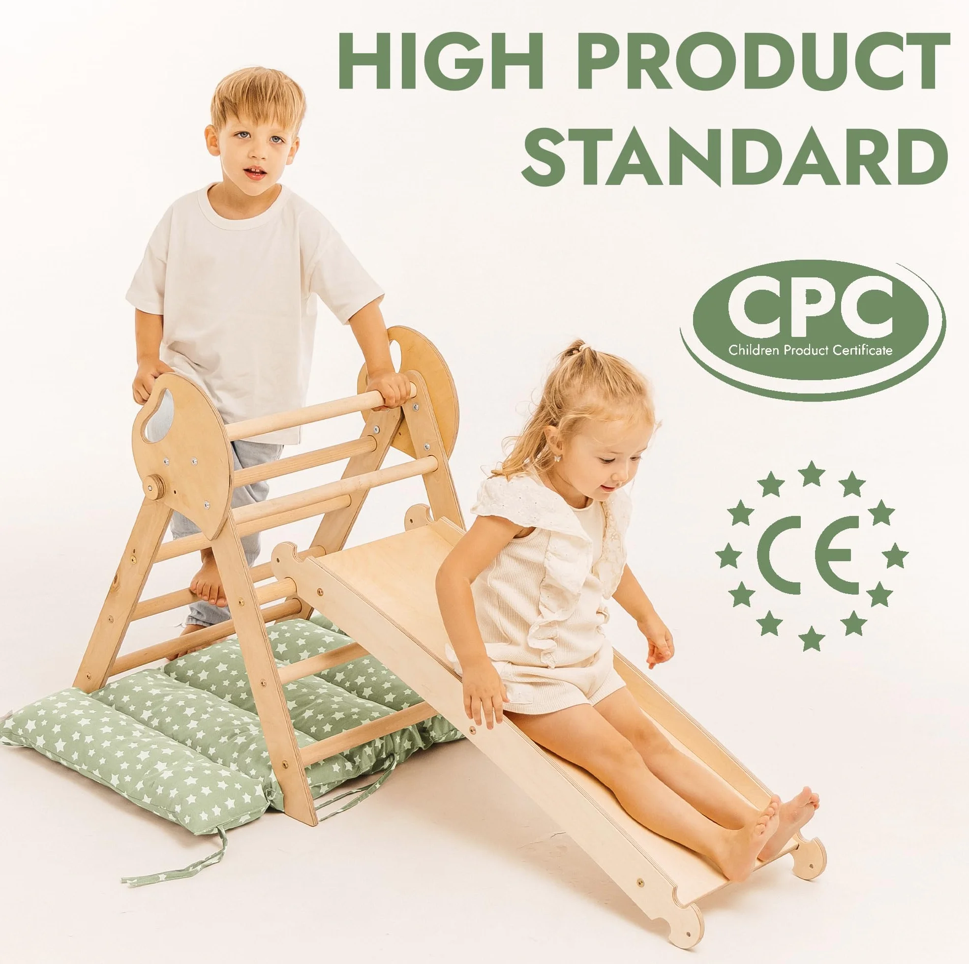 Goodevas Montessori Kit d'escalade 5 en 1 triangle d'escalade d'intérieur arche avec coussins toboggan pour enfants aire de jeux 1-3 ans