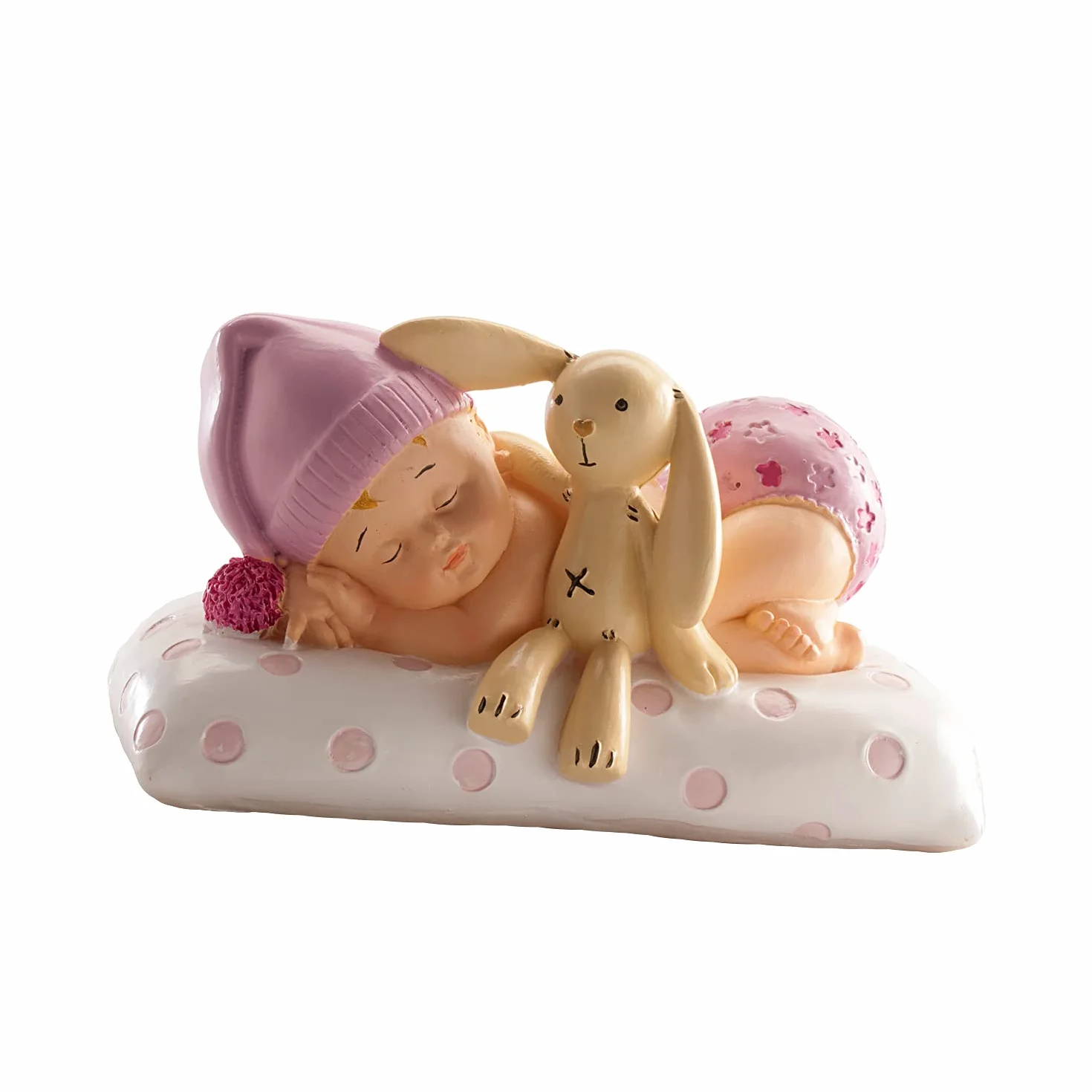 Décoration Baptême Fille Figurine Résine Bébé Peluche 10 cm Cake Topper Contact Alimentaire