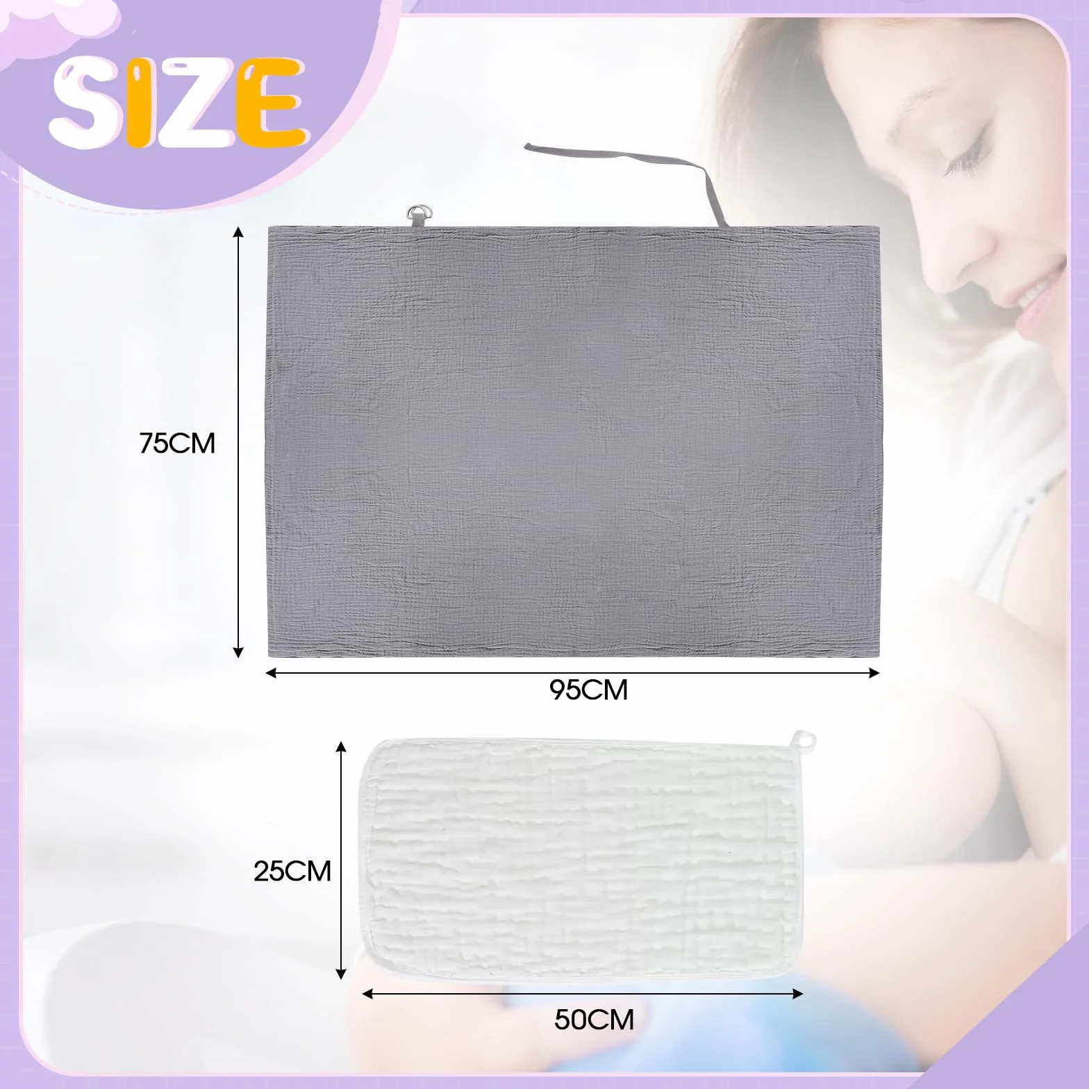 Cape Allaitement Bébé 100% Coton avec Serviette, Doux Respirant Sangles Réglables Gris