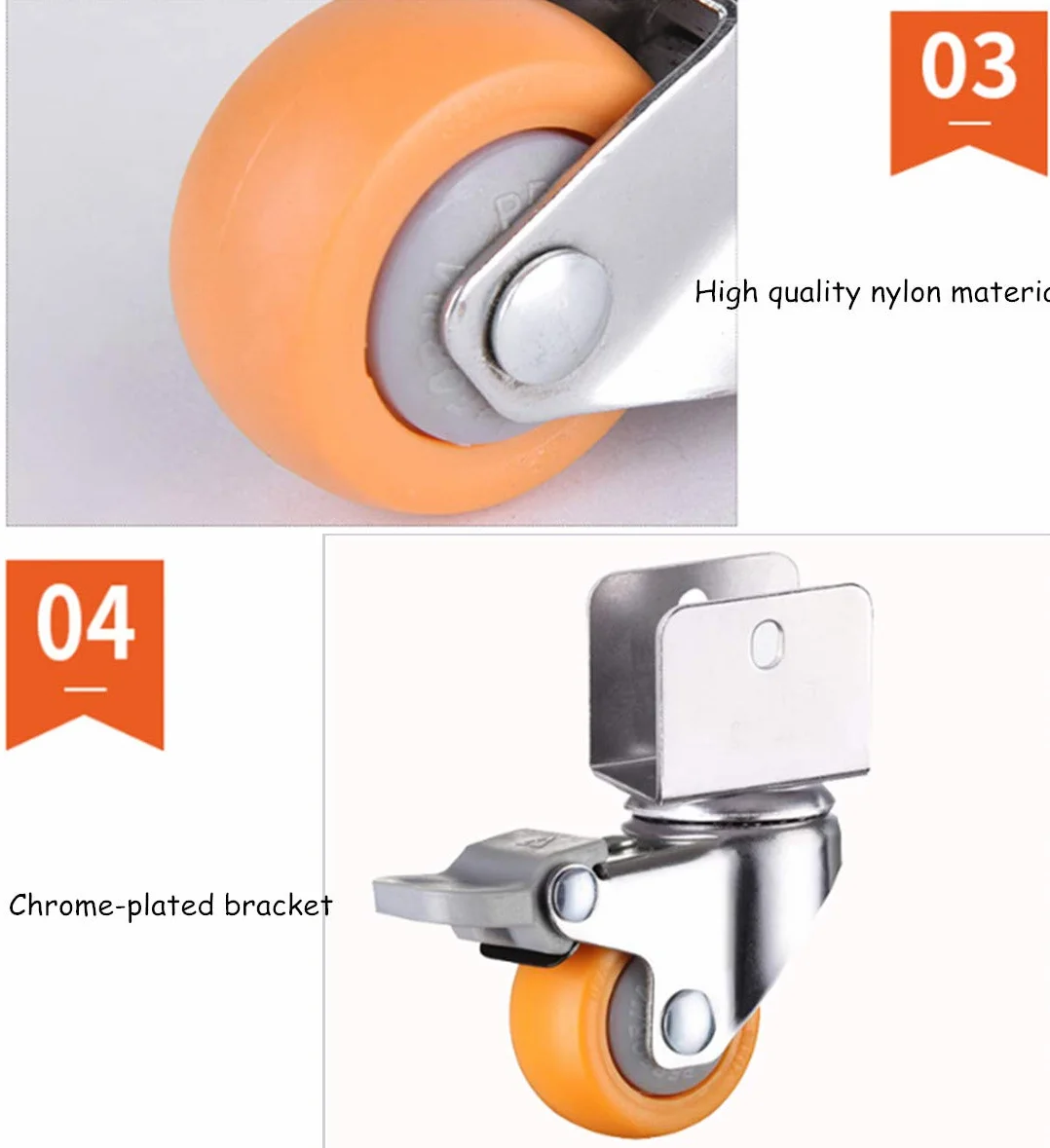 Roulettes pivotantes lourdes 1,5 pouces 38 mm pour berceaux avec support en U, roulettes de meubles en nylon, capacité 75 kg