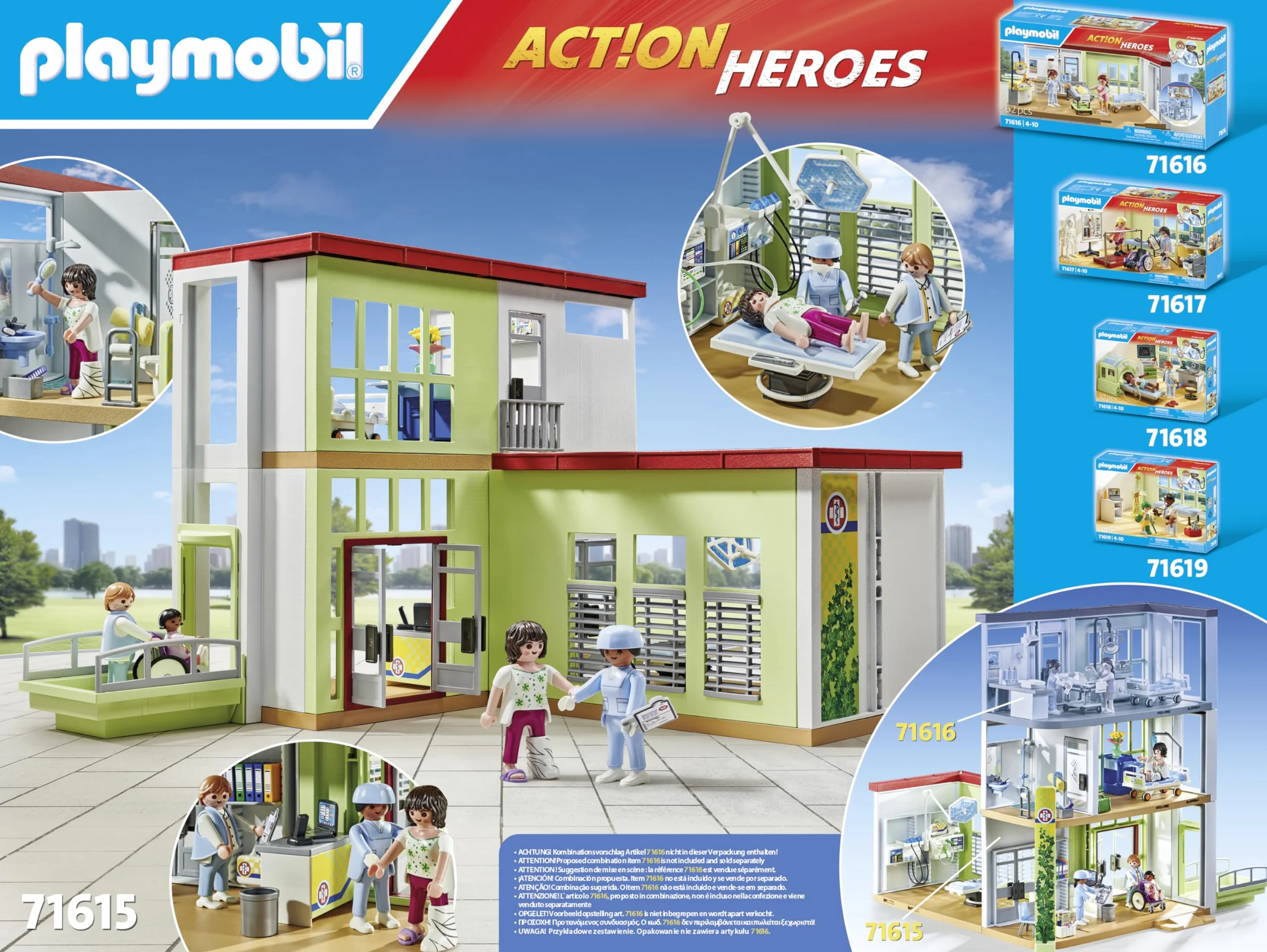 Playmobil 71615 Hôpital Moderne Action Heroes Quatre Personnages Matériel Médical Dès 4 Ans