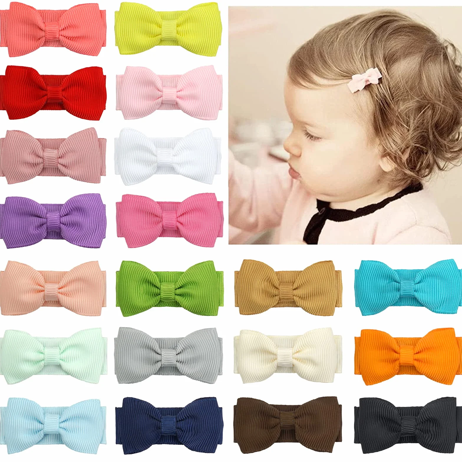 Barrettes à cheveux bébé fille Tiny Bow antidérapantes Mini Bow 20pcs