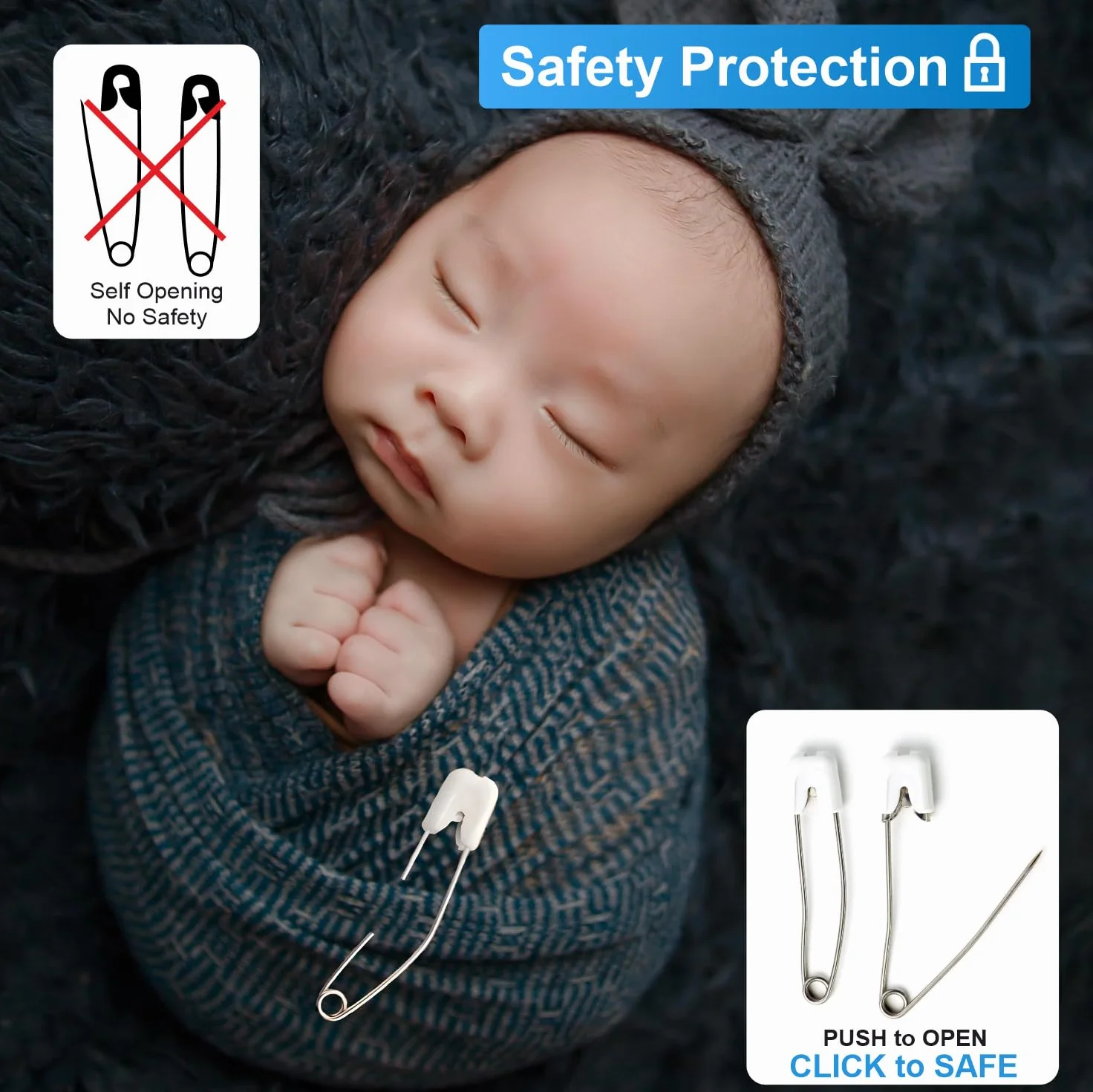 Épingles de sûreté bébé 58 mm Blanc 20 pcs Acier Inoxydable