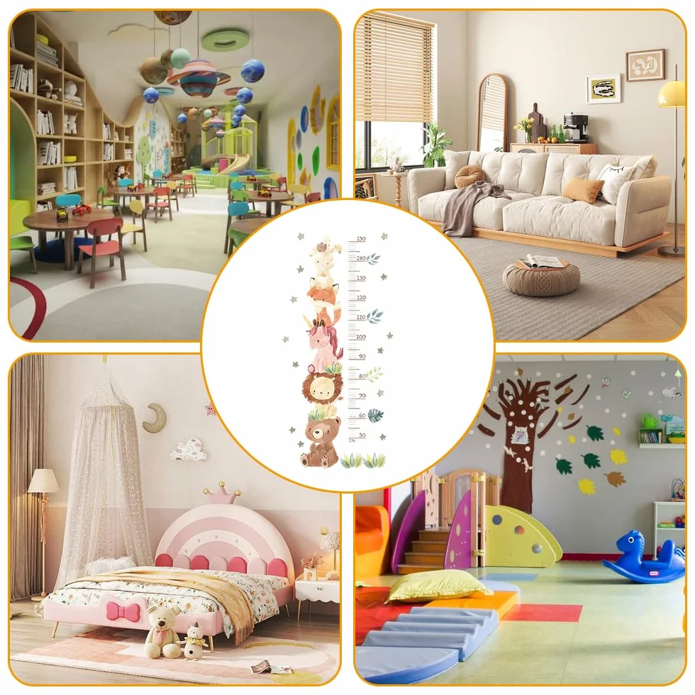 Toise Murale Enfant 50-150cm Règle Hauteur Stickers Animaux PVC Décoration