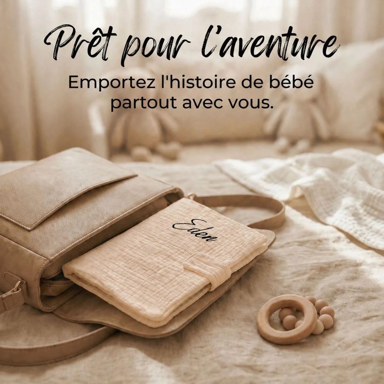 Protège Carnet de Santé Personnalisé Bébé – Prénom Personnalisable – Cadeau Naissance Original – Fabriqué en France – Beige