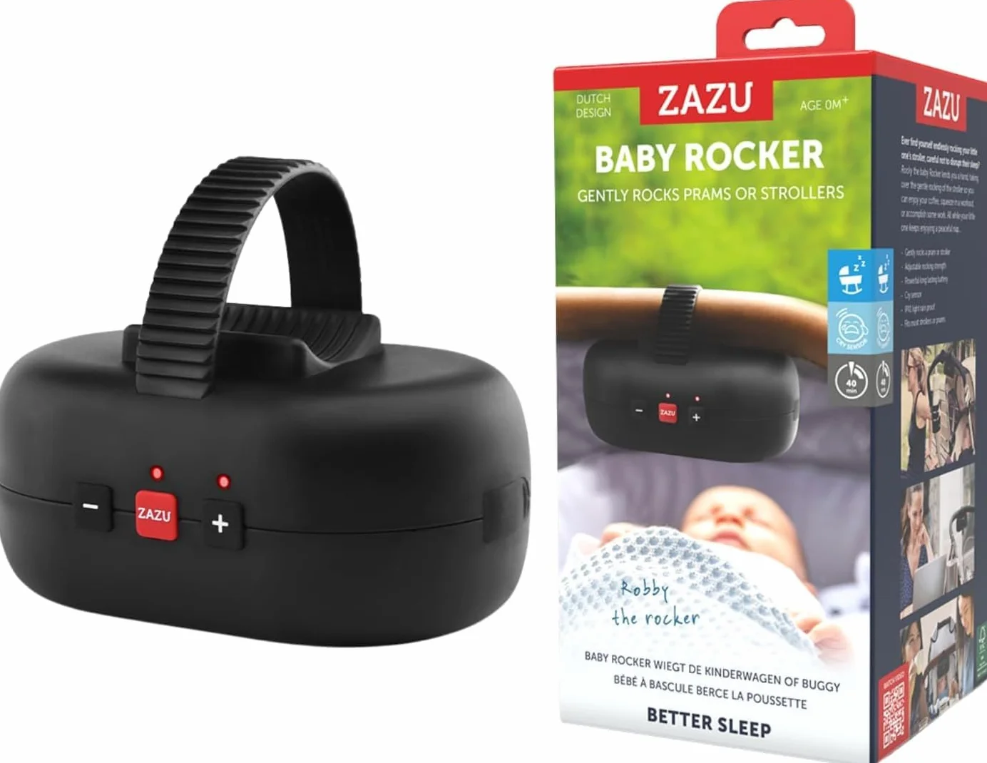 ZAZU Robby balançoire automatique bébé réglable minuterie 40 min capteur cri rechargeable USB-C étanche universel poussette buggy