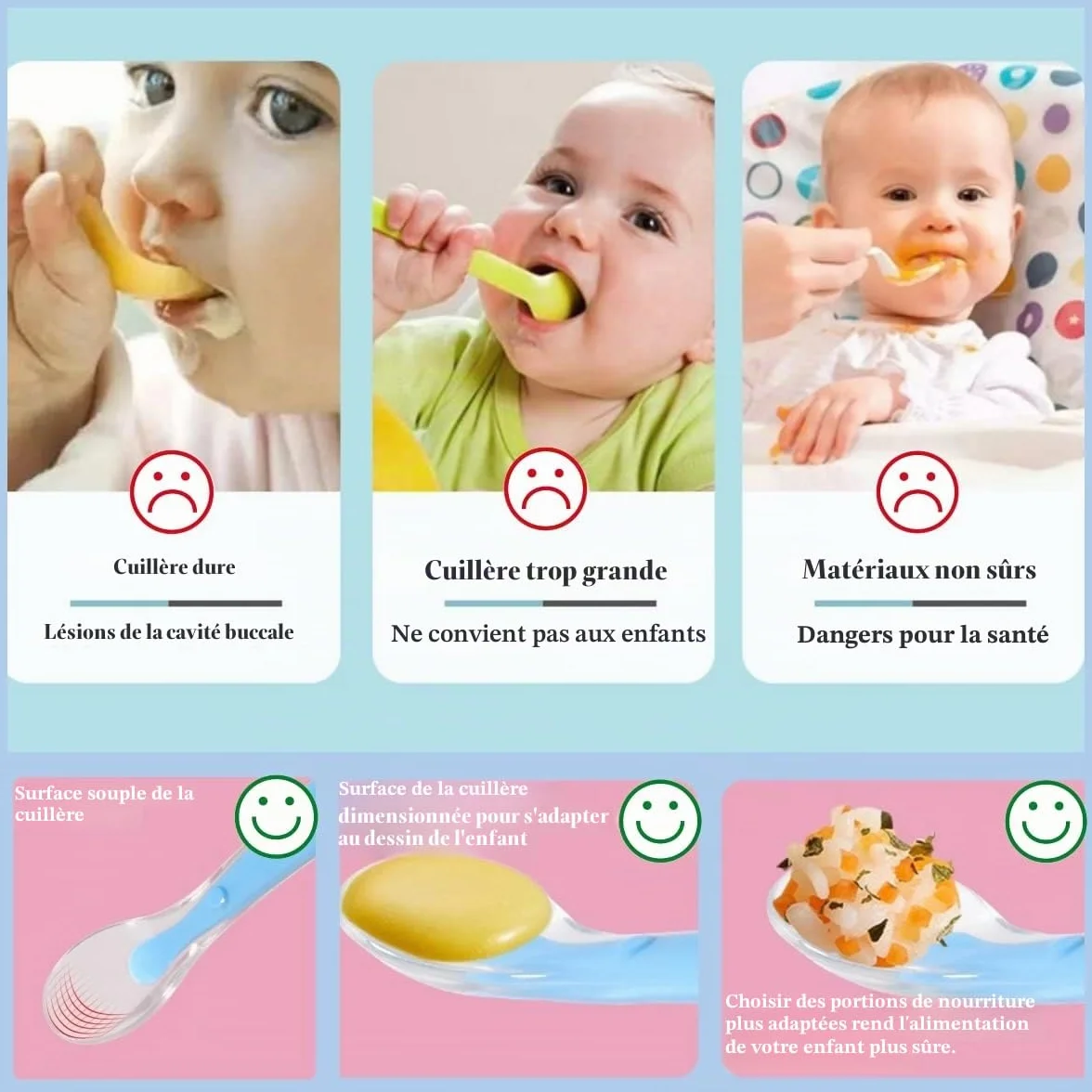 Cuillère Bébé Silicone Sans BPA 4 Pièces avec Boîte de Rangement