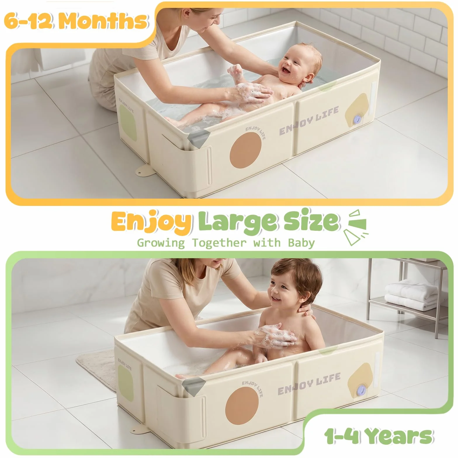 Orzbow Baignoire Pliable Bébé Portable avec étiquette de Température pour Enfants de 6 Mois+, Blanc