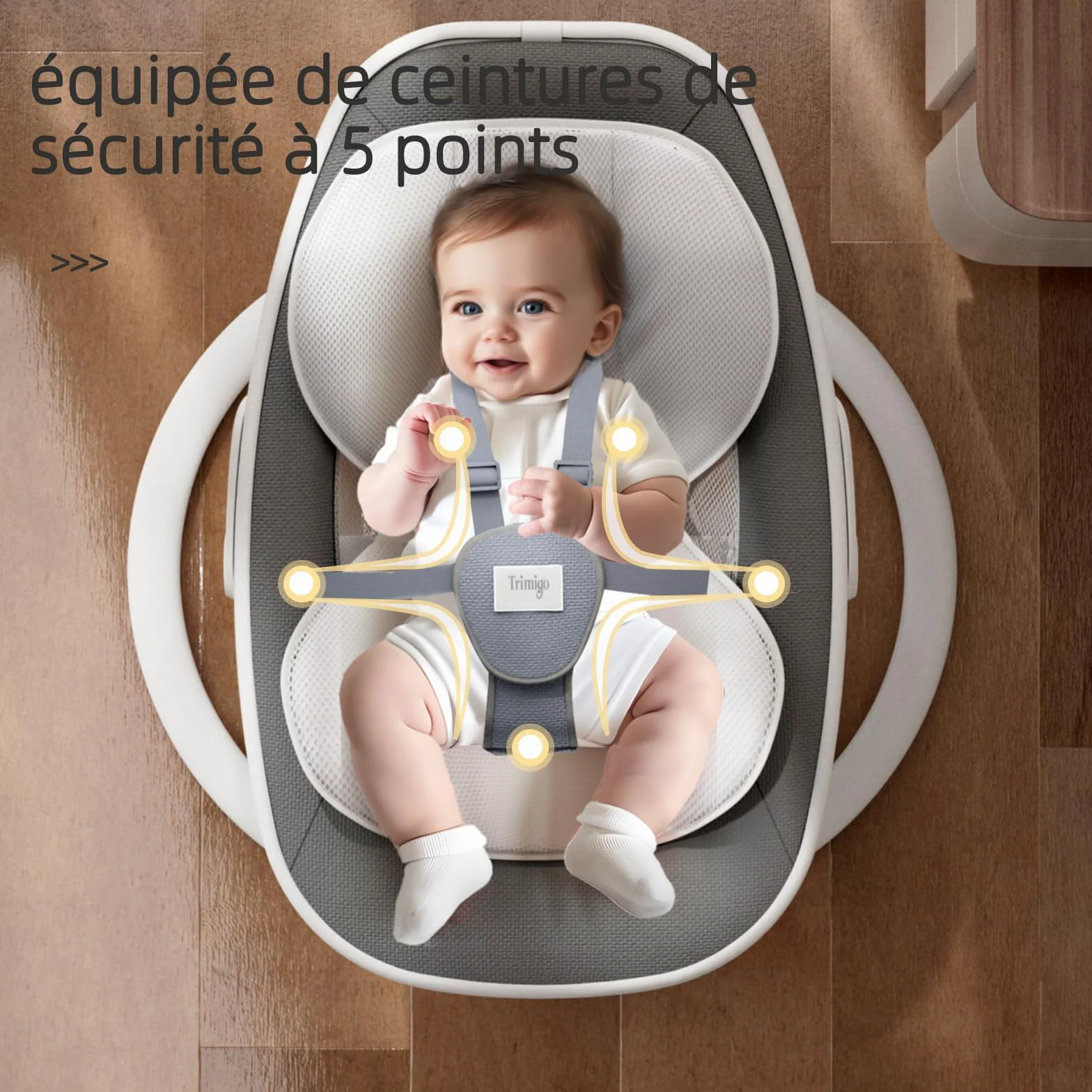 Balançoire bébé électrique réglable inclinaison rotation 180° 5 modes balancement musique télécommande jusqu'à 18 kg Gris