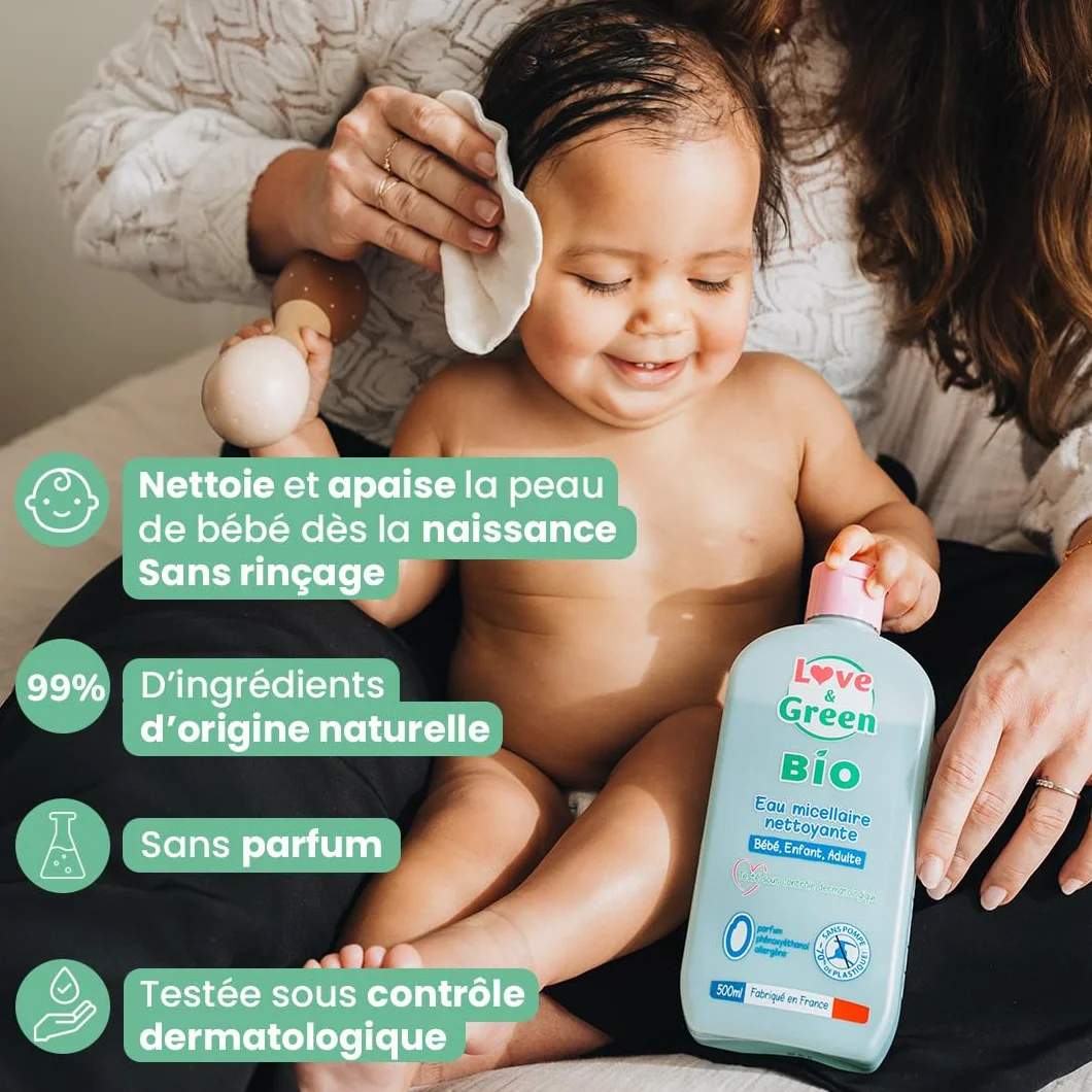 Love & Green Eau Micellaire Nettoyante Bio 500 ml Fabriqué en France
