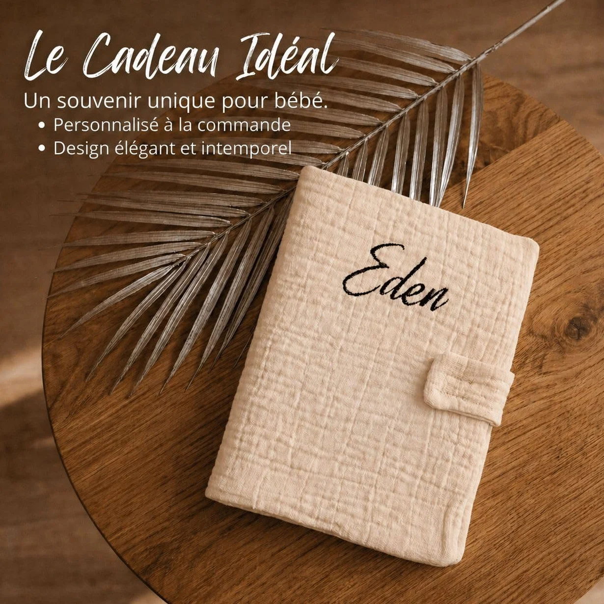 Protège Carnet de Santé Personnalisé Bébé – Prénom Personnalisable – Cadeau Naissance Original – Fabriqué en France – Beige
