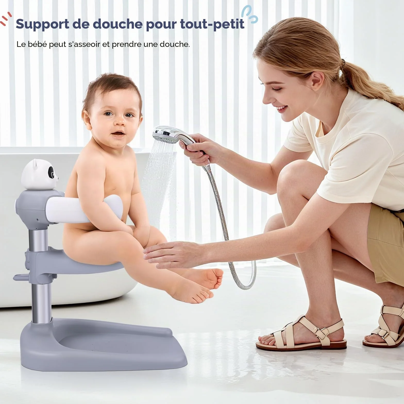 Bebe Debout Support de Bain Bébé Base Antidérapante Anti-pincement Tour Baignoire Réglable