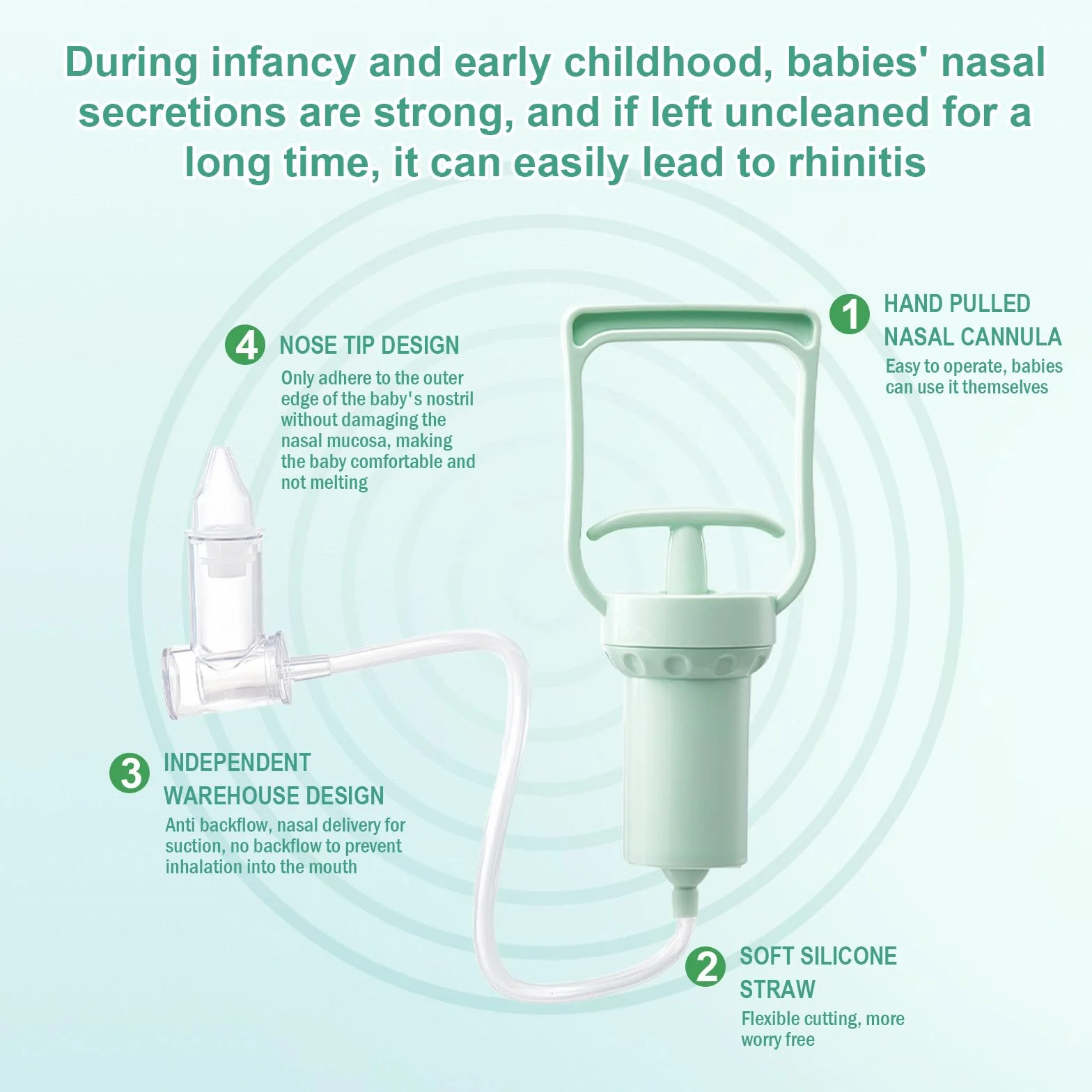 Aspirateur Nasal Manuel Mouche Nez Bébé Pompe Portable Nettoyeur Réutilisable Vert Clair