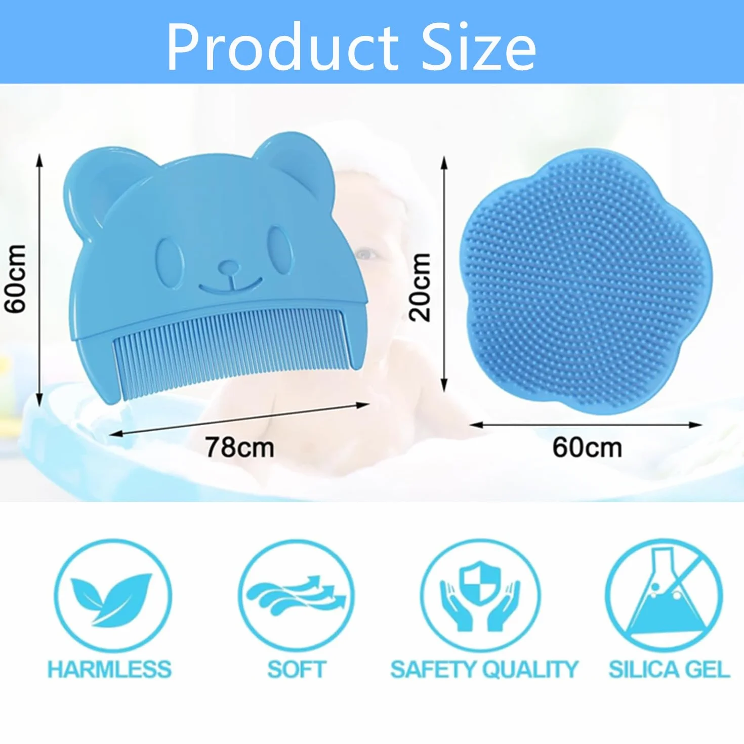 Brosse Cheveux Bébé 2 Pièces Peigne Silicone Croute de Lait pour Nouveau-nés