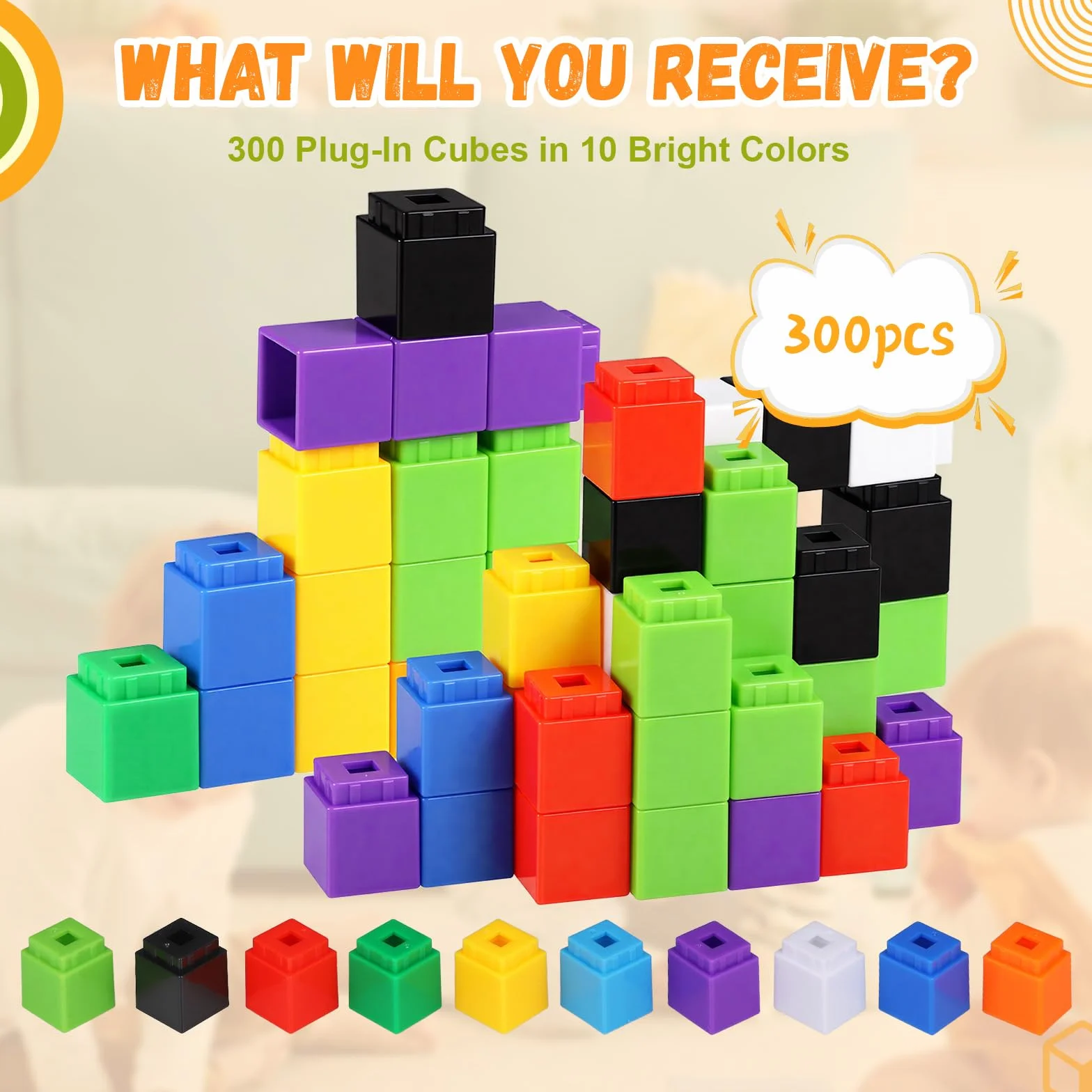 300 Pièces Cube Mathématiques, Blocs de Construction, Cubes à Empiler Calcul Montessori, Numberblocks, Blocs de Nombres pour Enfants