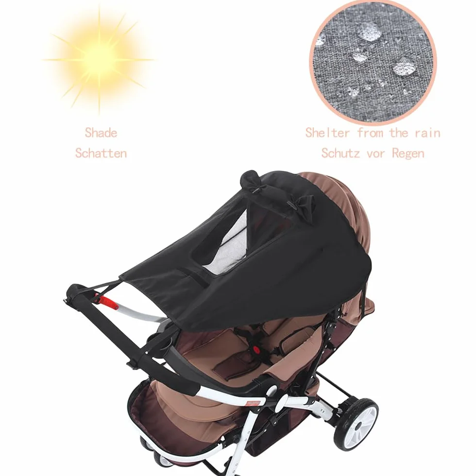 Pare-soleil poussette universelle UV 50+ imperméable avec hublot, noir