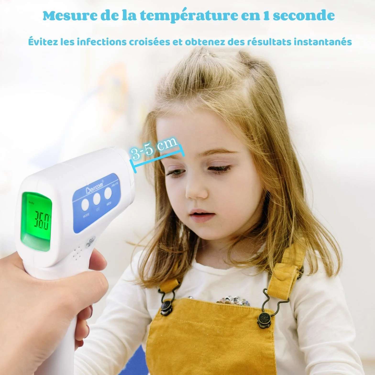 Berrcom Thermomètre Frontal Infrarouge sans Contact pour Adulte et Bébé avec Alarme de Fièvre