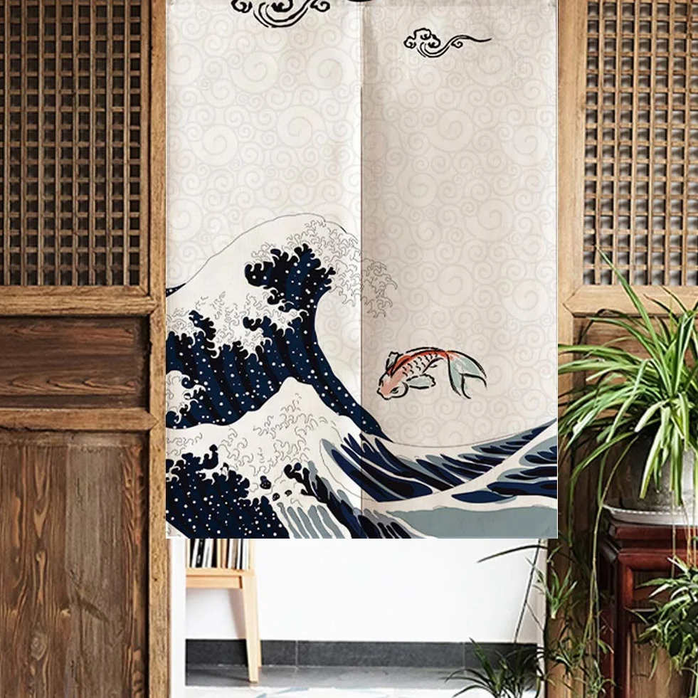 Rideau de Porte Japonais 100% Polyester 90x120cm Séparateur de Pièce Décoration Zen