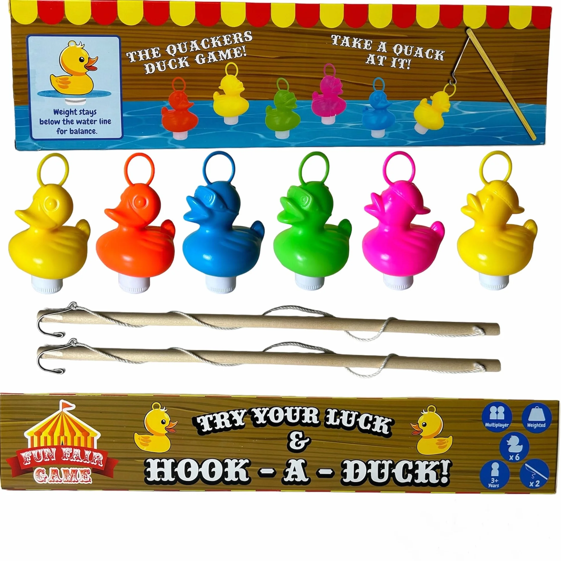 Kit de Pêche aux Canards avec 6 Canards Multicolores en Plastique - Jouet de Bain et Piscine