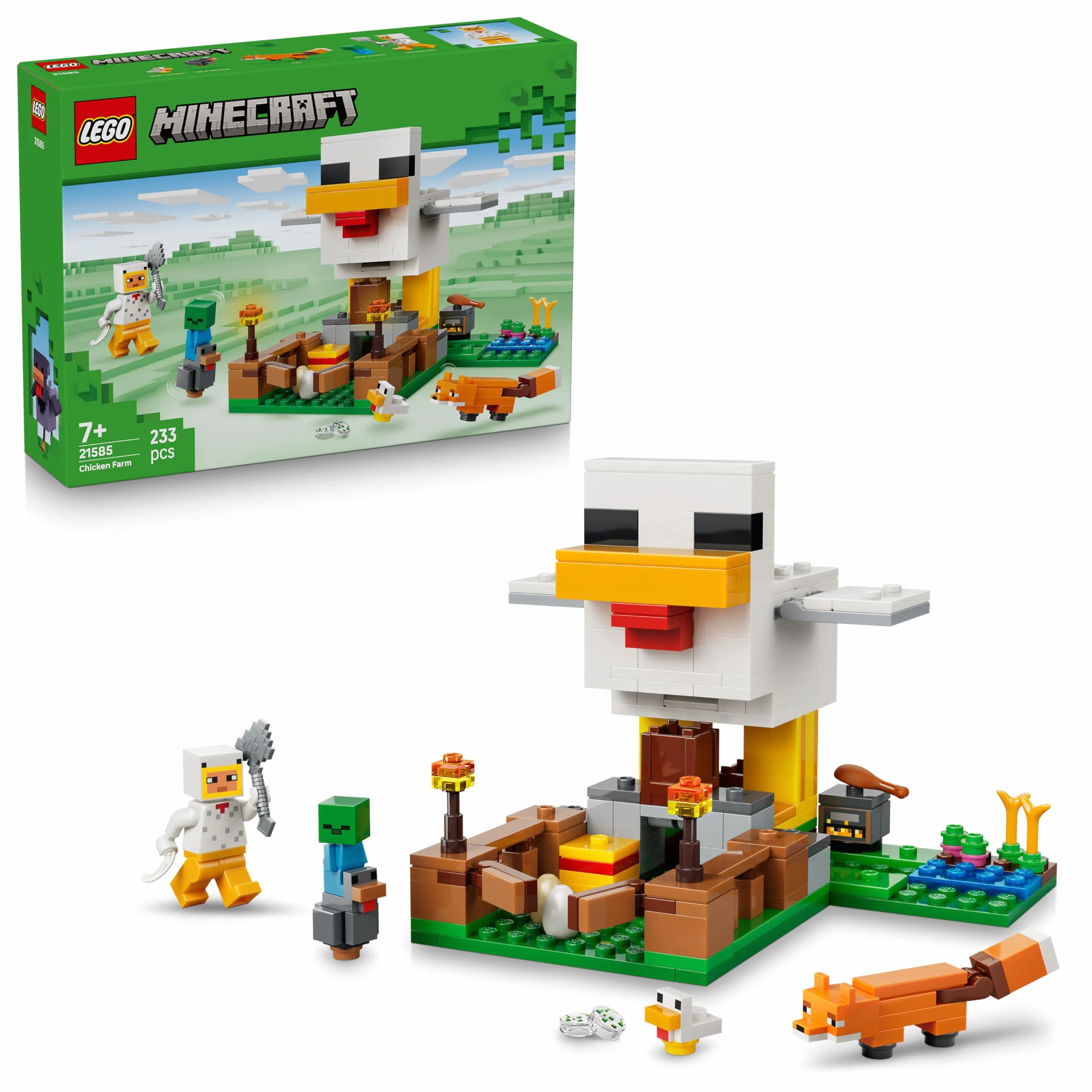 LEGO Minecraft La Ferme à Poulet Jouet de Construction avec Minifigurine Fan de Poule Figurines Mobs Bébé Zombie Renard Cadeau Gaming 7 Ans 21585