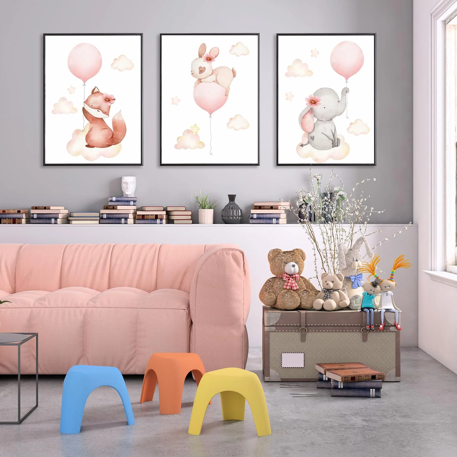 Zamety 3 Pièces Affiches Animaux Chambre Bebe A4 Tableau Enfant Poster 21 x 30 cm