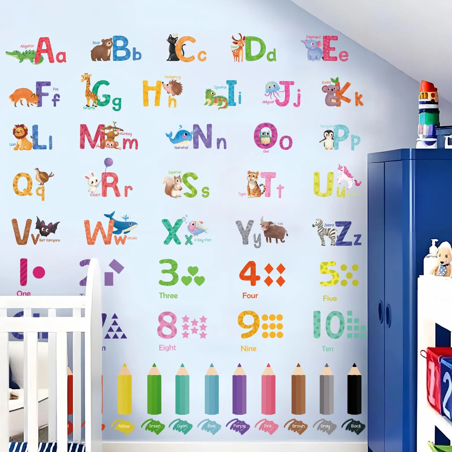 SHUCHING Stickers Muraux Alphabet Enfants, Autocollant Mural Couleur et Chiffres, Décoration Murale Chambre Bébé
