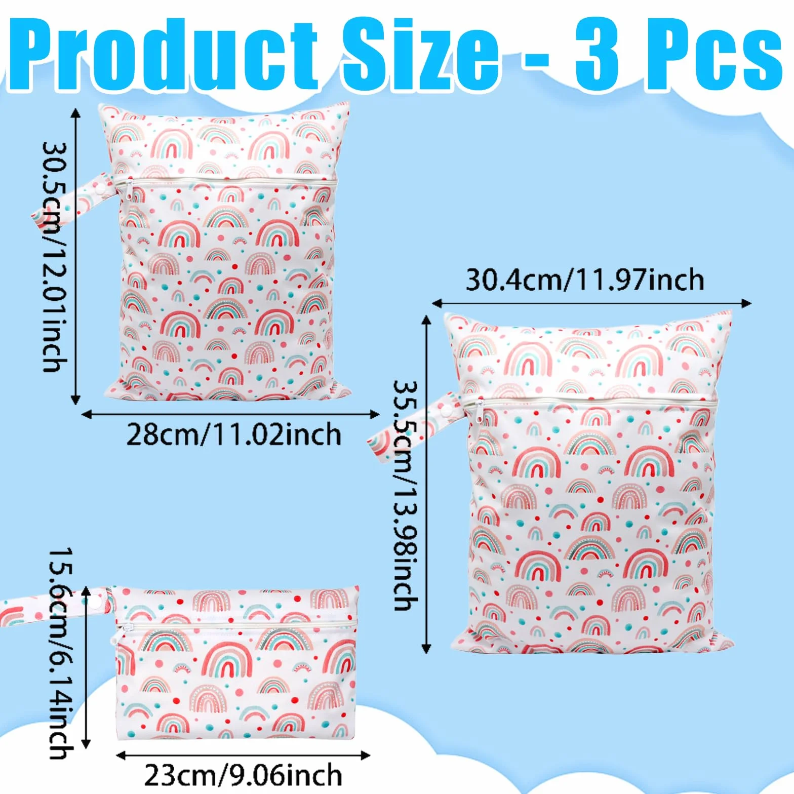 Lot de 3 sacs à langer arc-en-ciel réutilisables pour maternelle voyage natation fitness Blanc Moderne