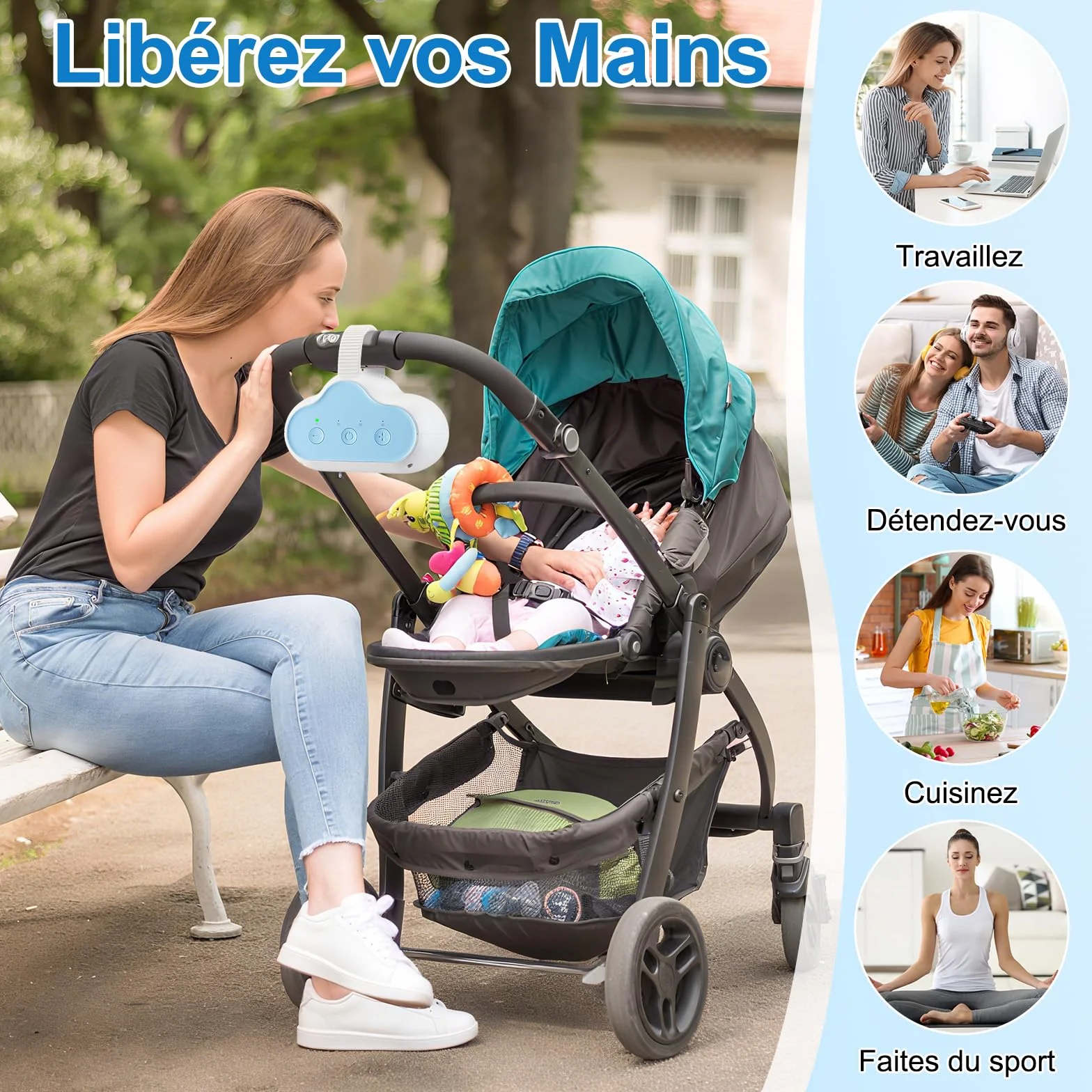 Bercement Poussette Baby Rocker avec 3 Intensités de Balancement Réglables et Minuterie 30/60/90 Minutes Bleu