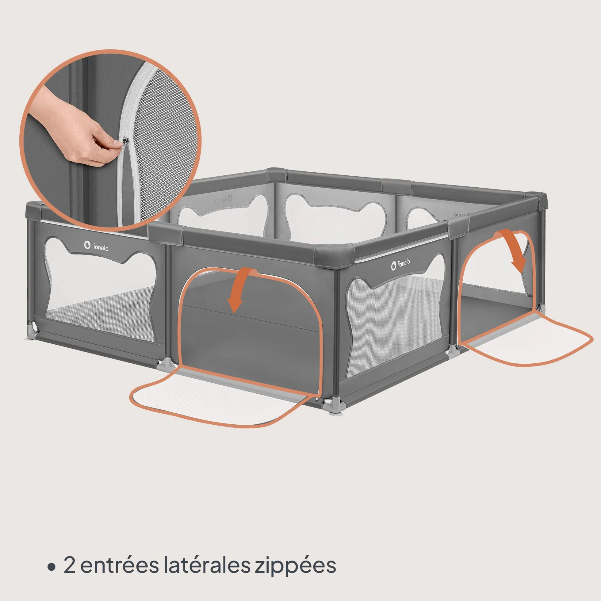 LIONELO WILLOW XL Parc Bébé Pliable 187x207x68 cm 0-48 mois Gris